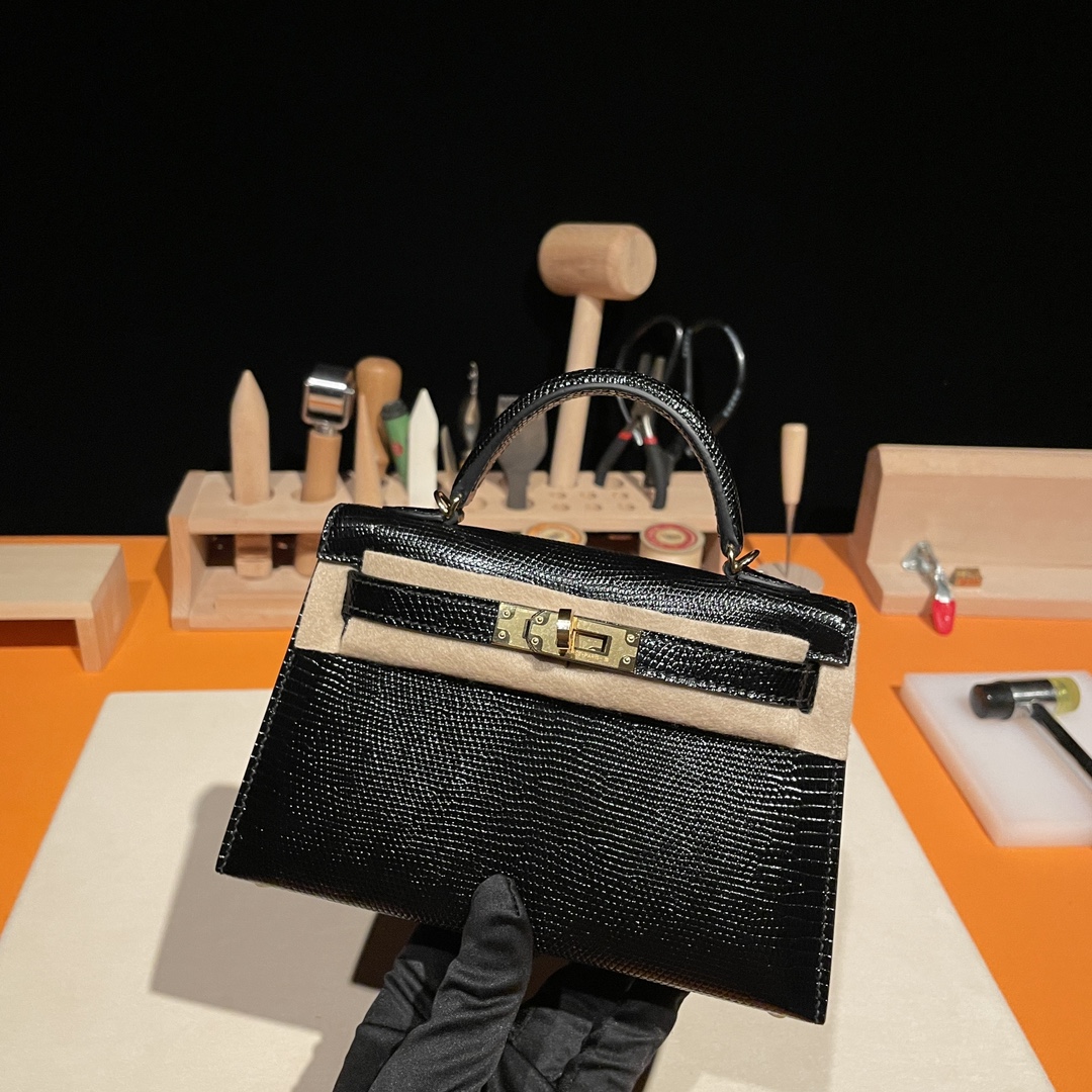 Hermès Mini Kelly II, lizard leather, all handmade ‼️ Black.