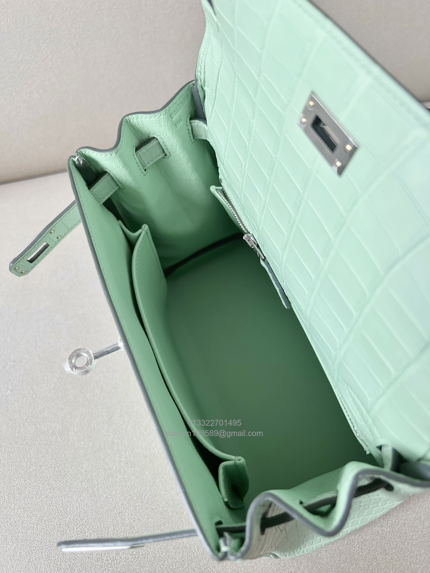 Hermès Kelly 25/28/32cm in Crocodile Leather, Fully Handmade Premium Private Customization-Mint Green