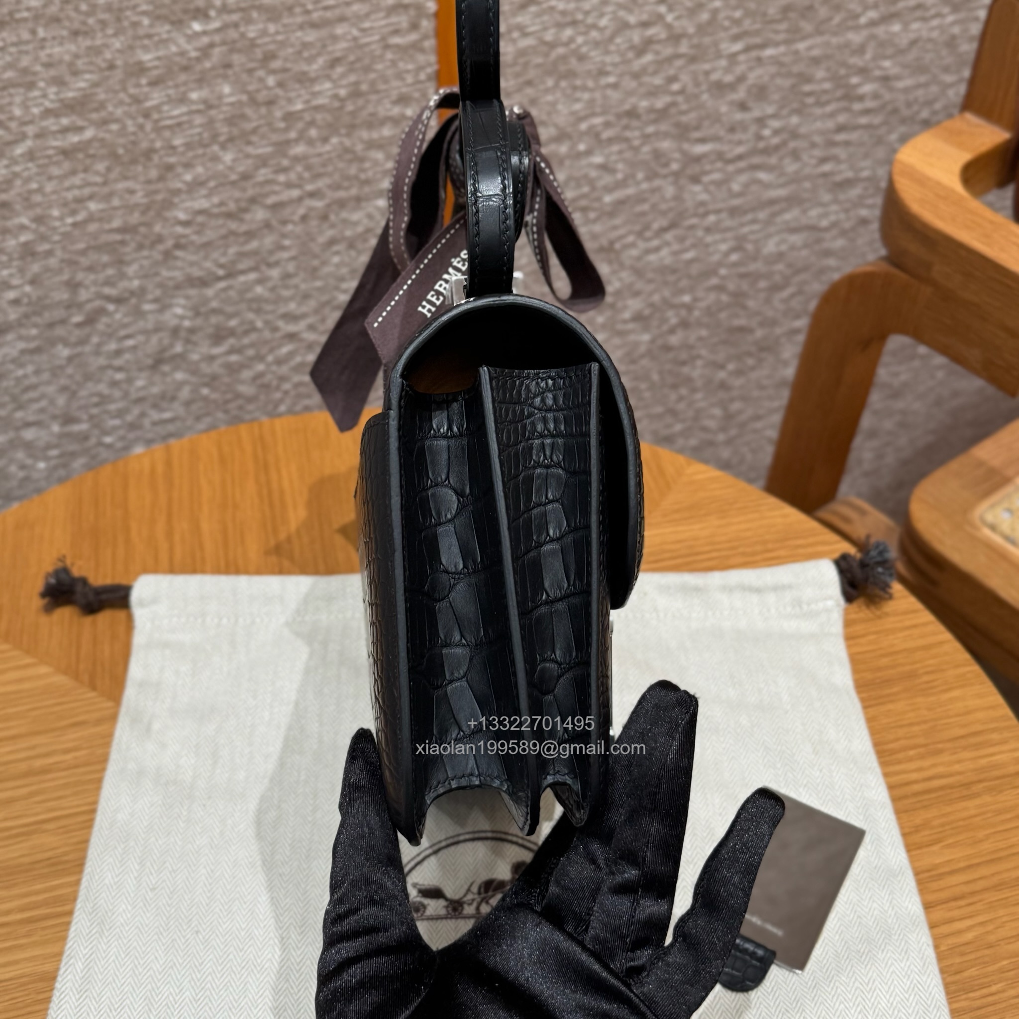 Hermès Constance 18/24cm in Crocodile Leather, Premium Handmade Customization-Black