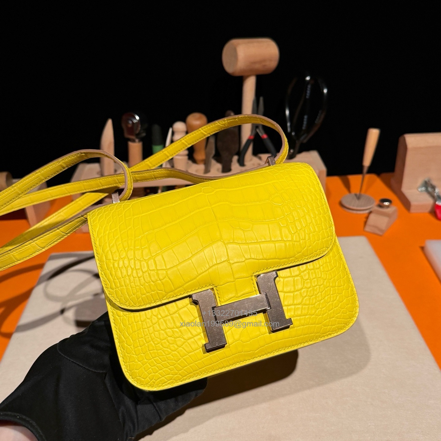 Hermès Constance 18/24cm in Crocodile Leather, Premium Handmade Customization-Marigold Yellow