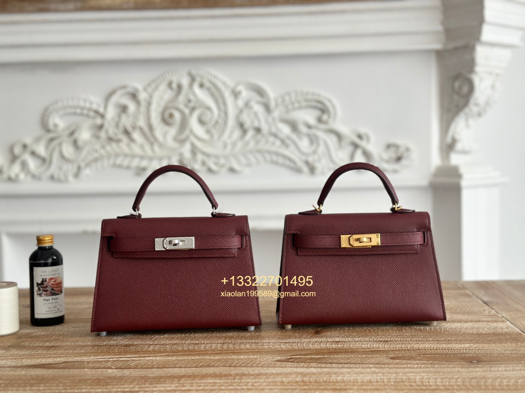 Hermès Epsom Leather Mini Kelly II in Bordeaux Red Purely Handcrafted with Waxed Thread Stitching, High-End Customization