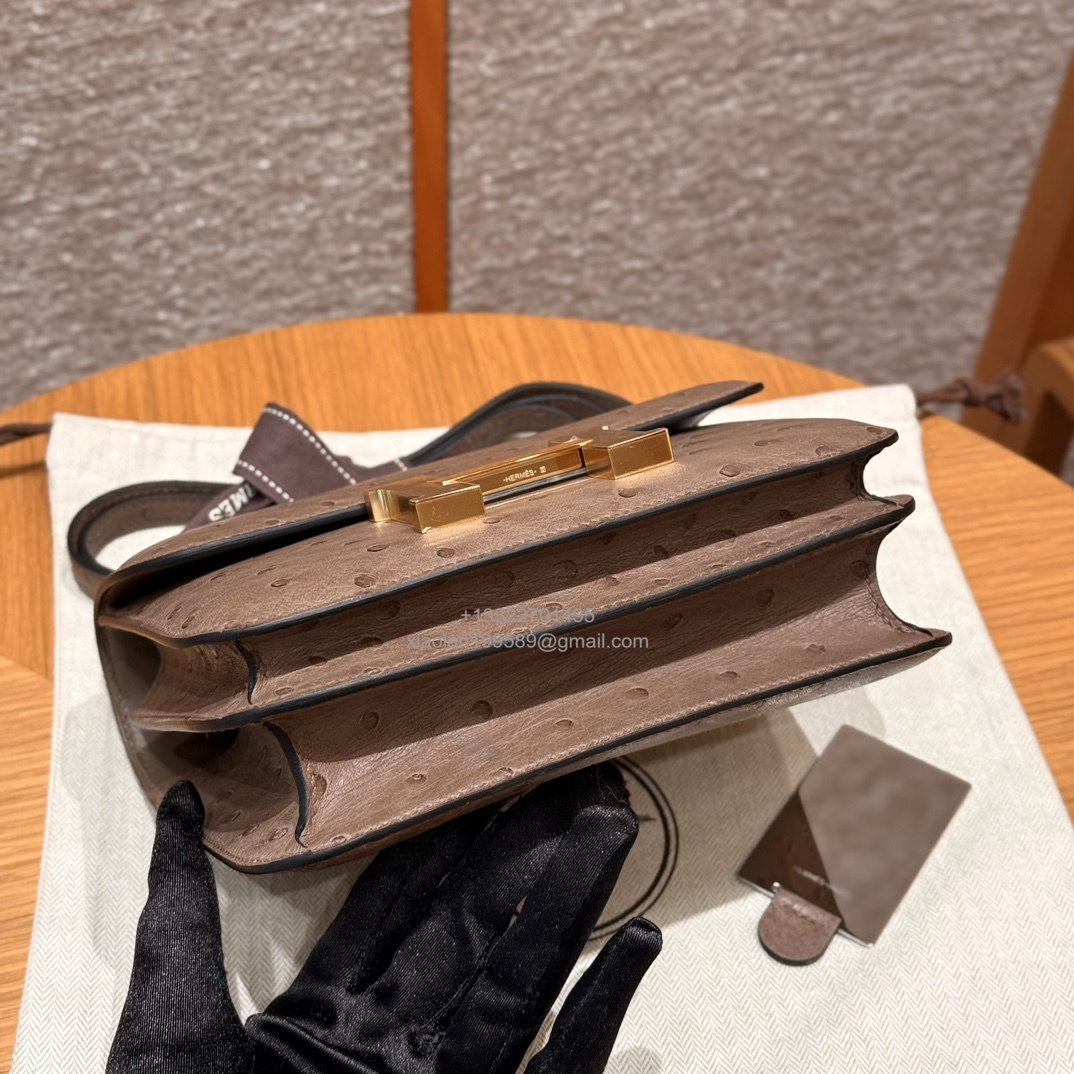 Hermès Constance 18/24 in Ostrich Leather, Premium Fully Handmade Exclusive Customization – Dove Grey