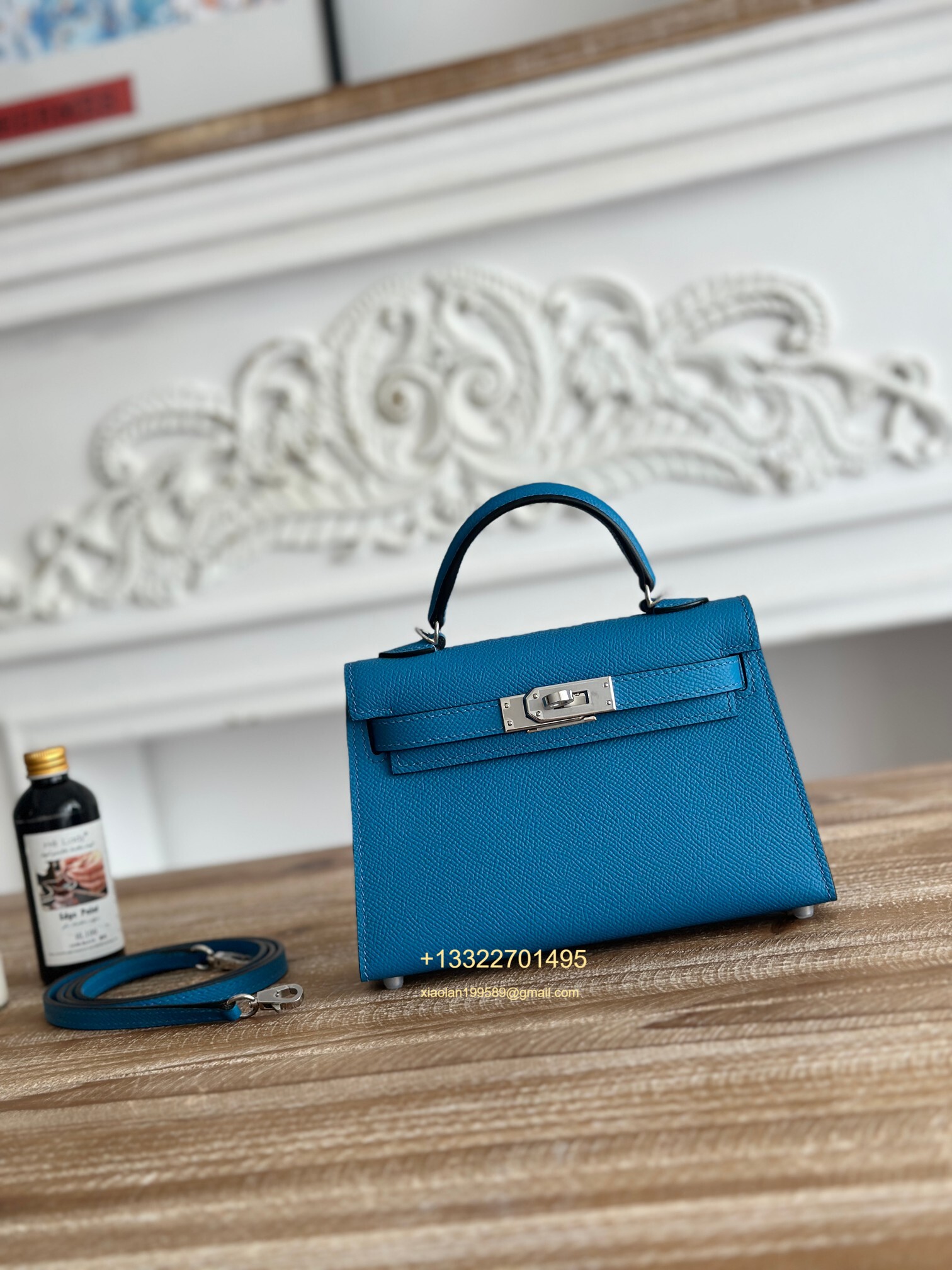 Hermès Epsom Leather Mini Kelly II in Tanzanian Blue Purely Handcrafted with Waxed Thread Stitching, High-End Customization