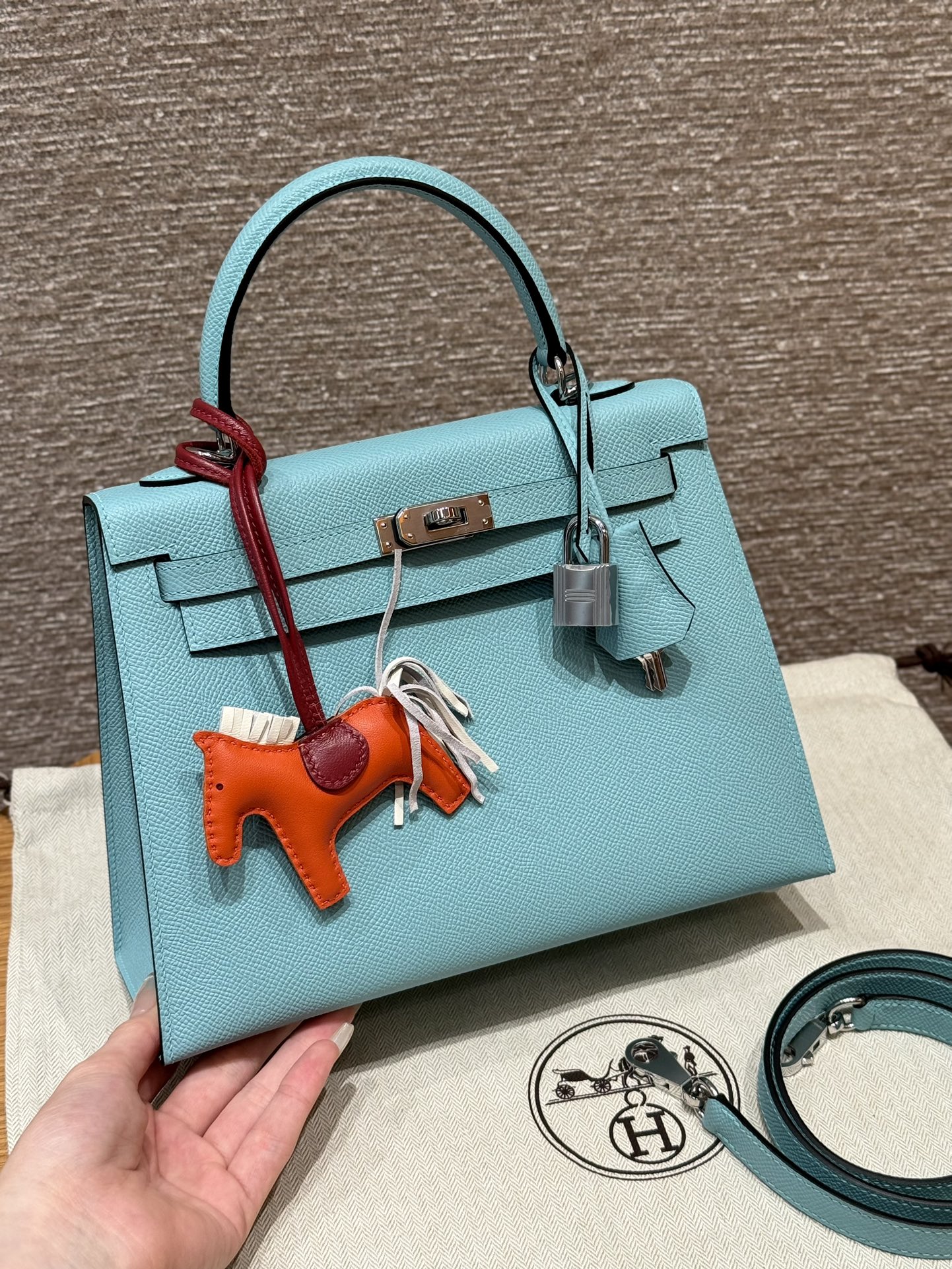 Hermès Kelly Handbag in Blue atoll Epsom Cowhide Leather, Purely Handcrafted, High-End Customization Edition
