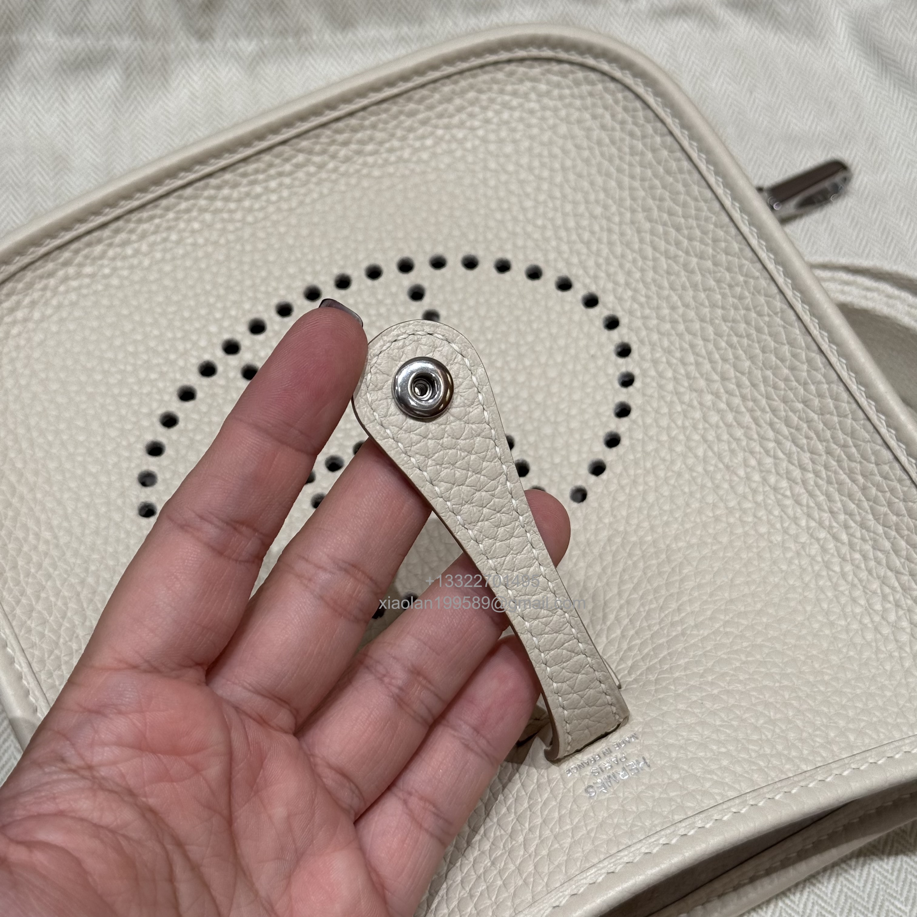 Hermès Evelyne mini Bag in Clemence Leather, Premium Handcrafted Customization-craie