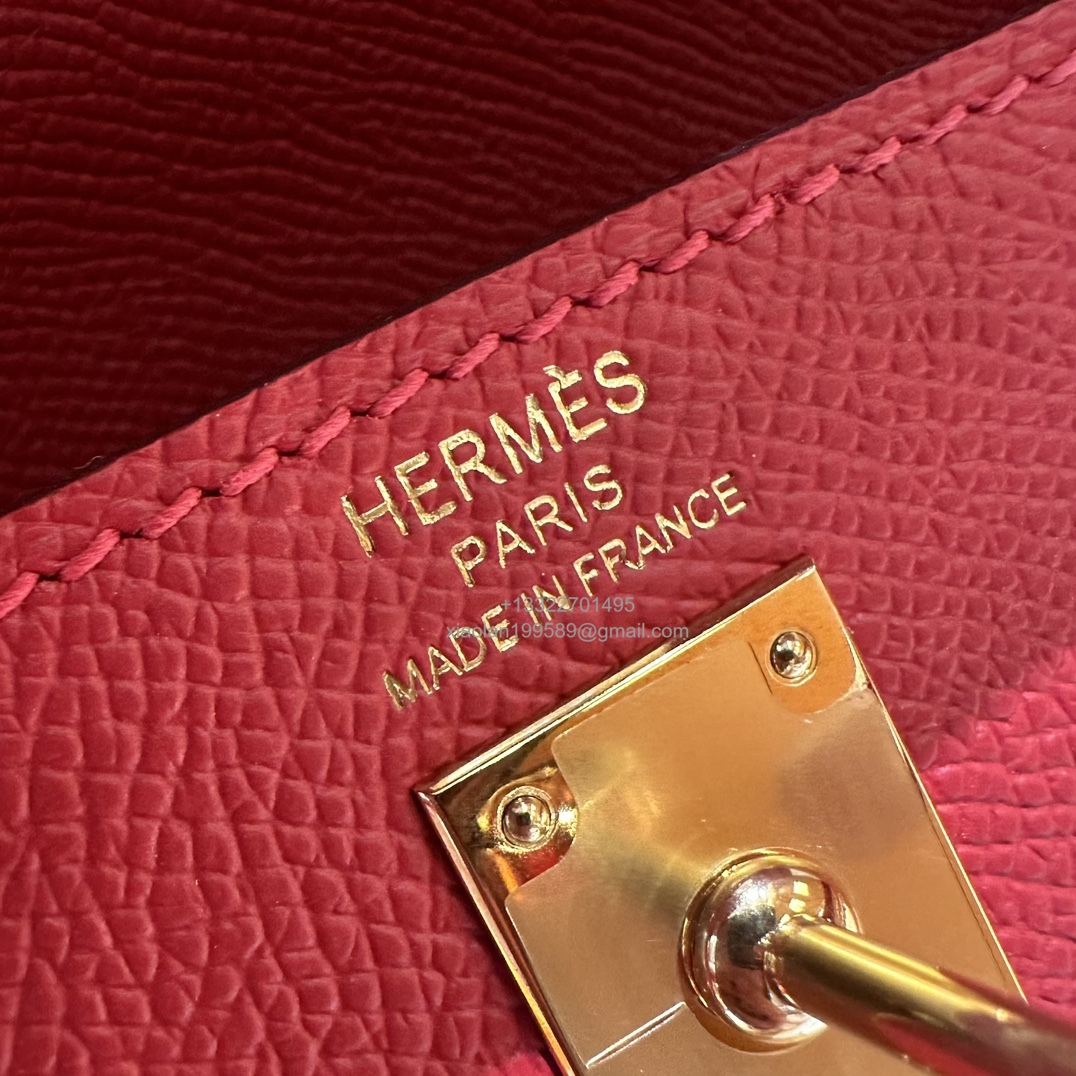 Hermès Kelly Handbag in Flag Red Epsom Cowhide Leather, Purely Handcrafted, High-End Customization Edition