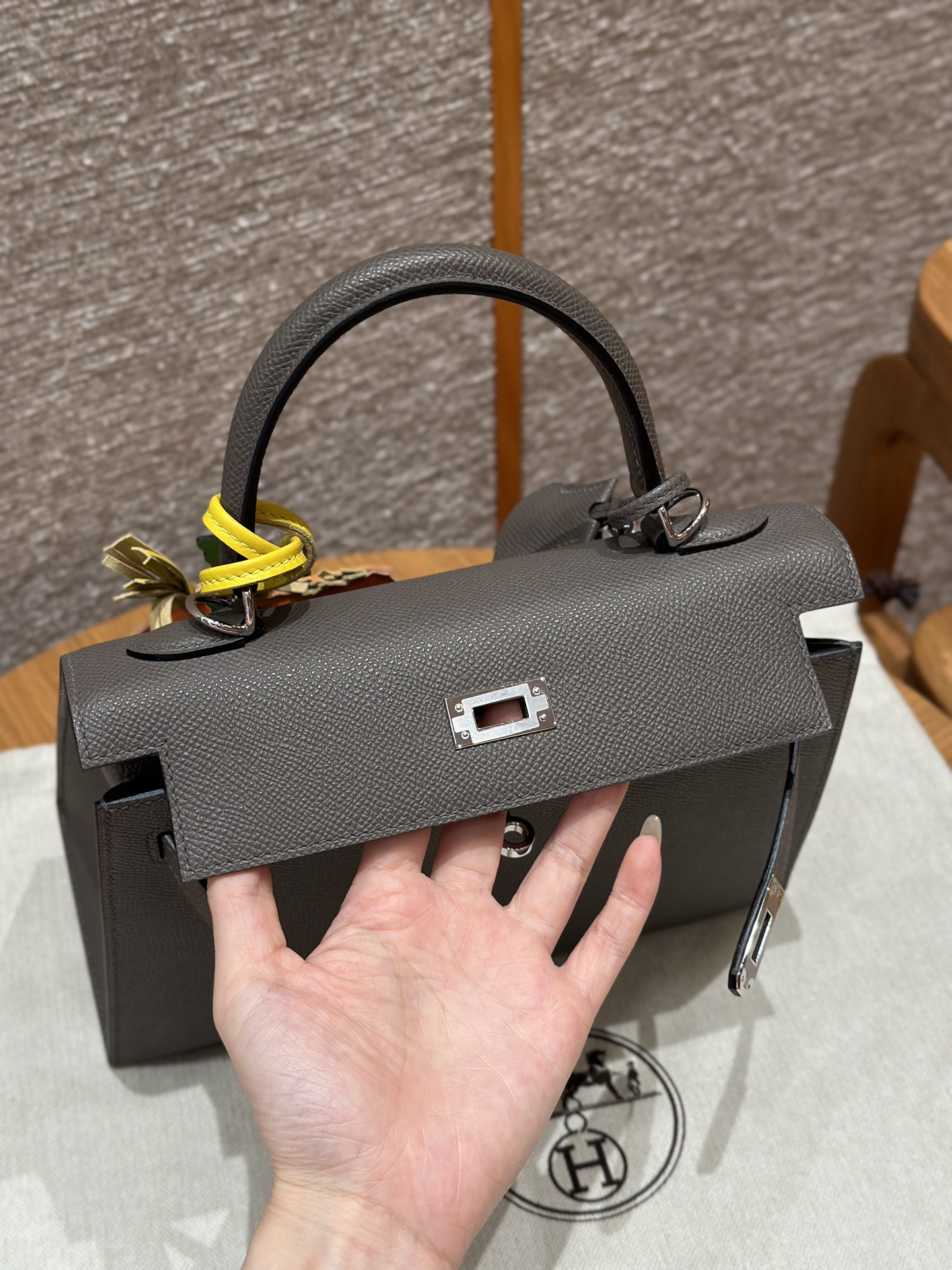 Hermès Kelly Handbag in Etain Epsom Cowhide Leather, Purely Handcrafted, High-End Customization Edition