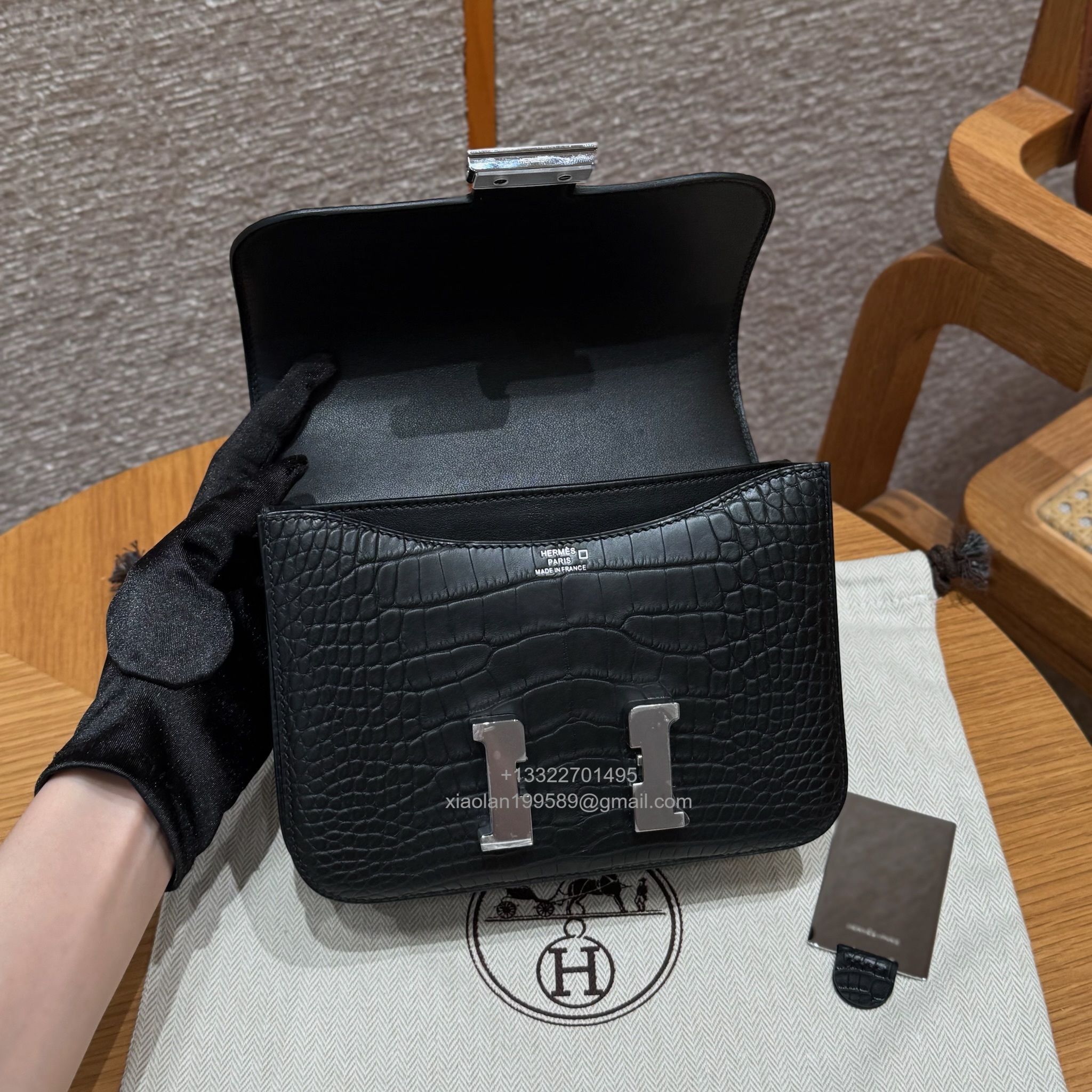 Hermès Constance 18/24cm in Crocodile Leather, Premium Handmade Customization-Black