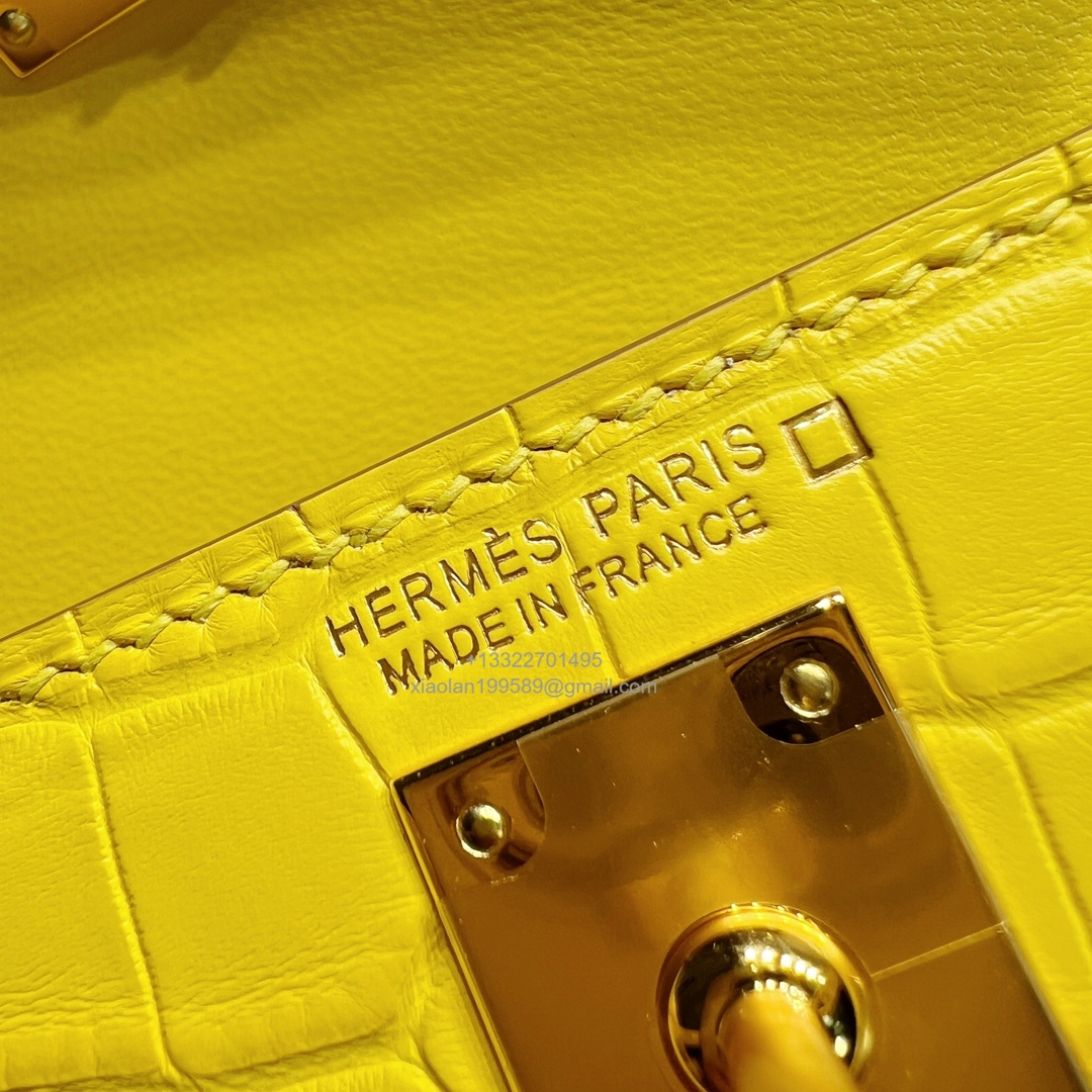 Hermès Mini Kelly in Crocodile Leather, Fully Handmade Premium Private Customization –Marigold Yellow
