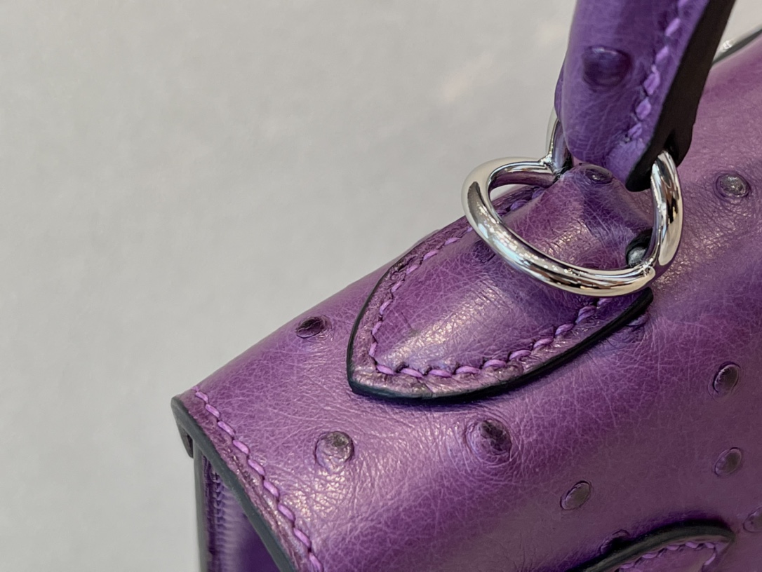 Kelly 25/28/32cm South African KK Ostrich Leather, Premium Fully Handcrafted Exclusive Custom –Anemone Purple