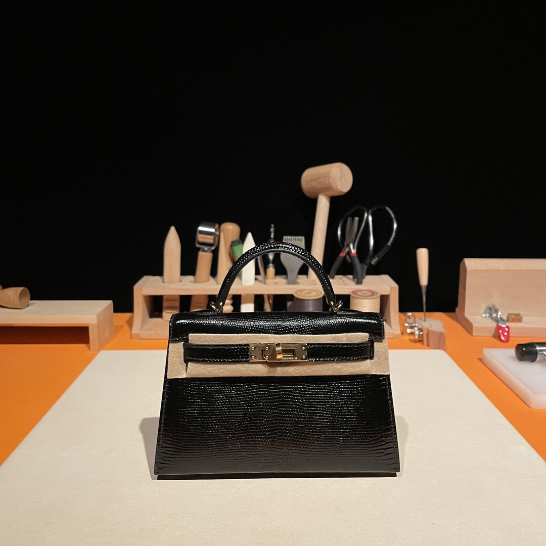 Hermès Mini Kelly II, lizard leather, all handmade ‼️ Black.