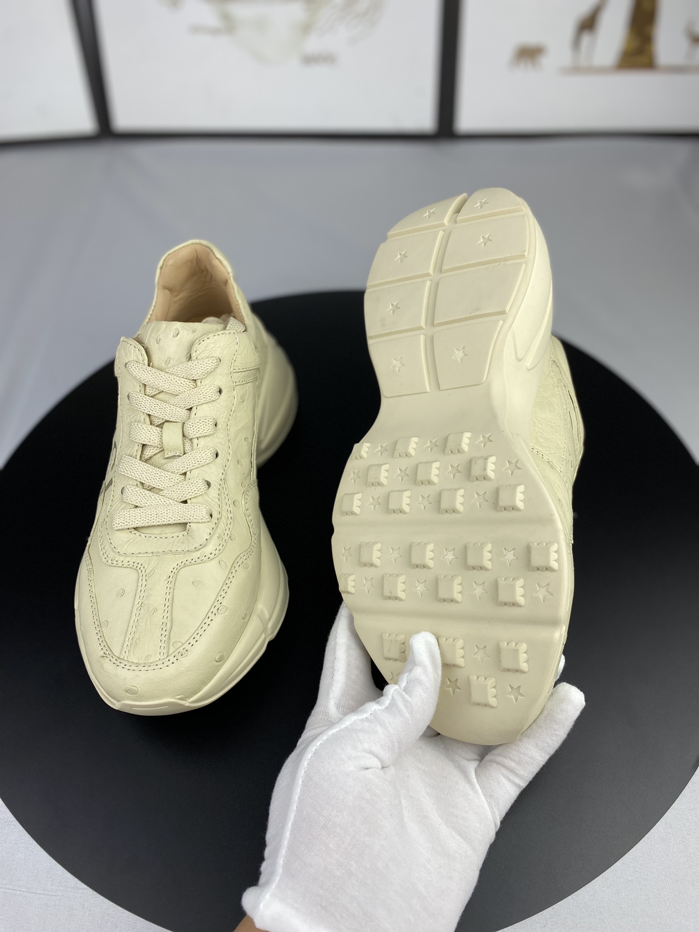 Handcrafted Luxury Private Customization High-Quality Ostrich Leather Sneakers