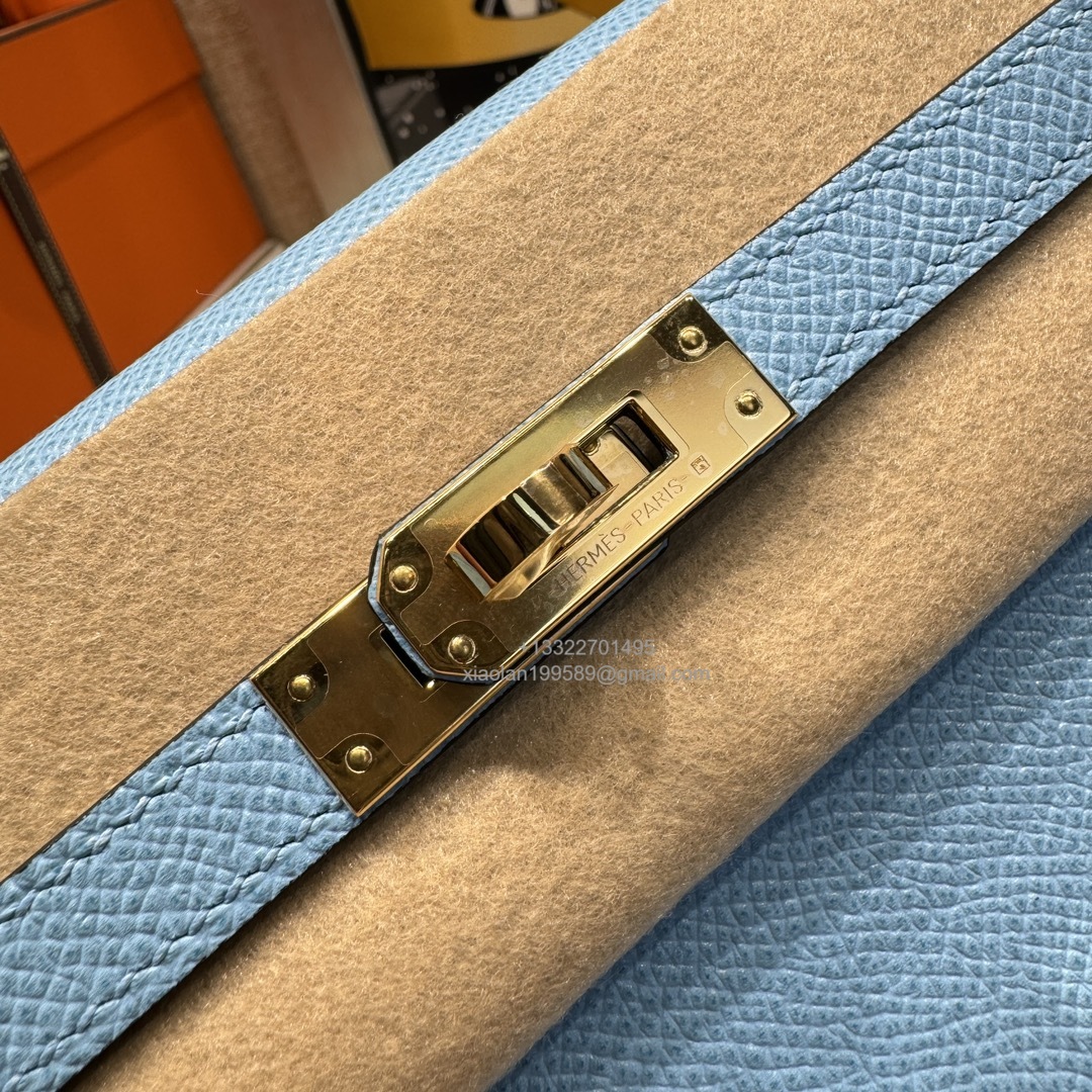 Hermès Kelly Handbag in Candy Blue Epsom Cowhide Leather, Purely Handcrafted, High-End Customization Edition