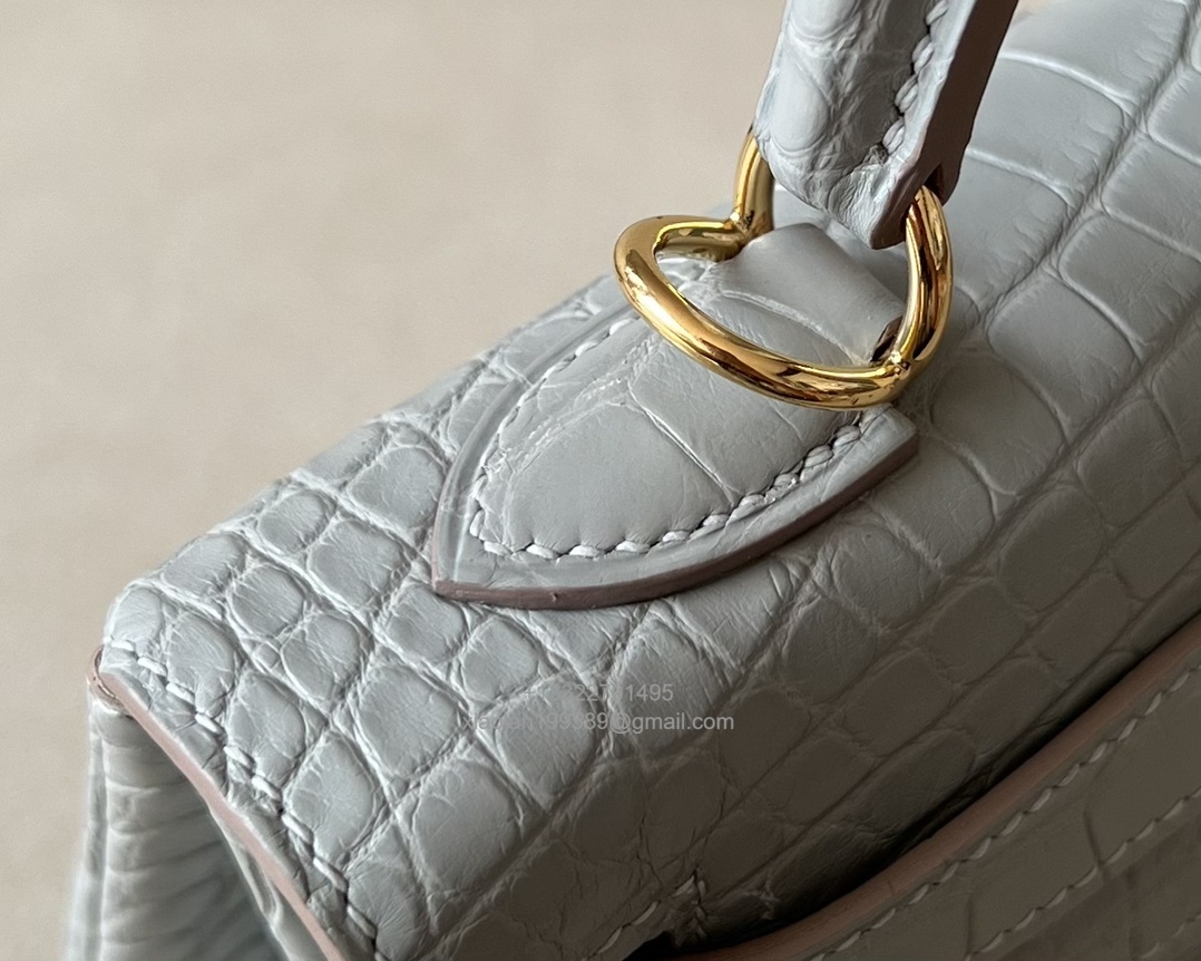 Hermès Kelly 25/28/32cm in Crocodile Leather, Fully Handmade Premium Private Customization-Pearl Grey