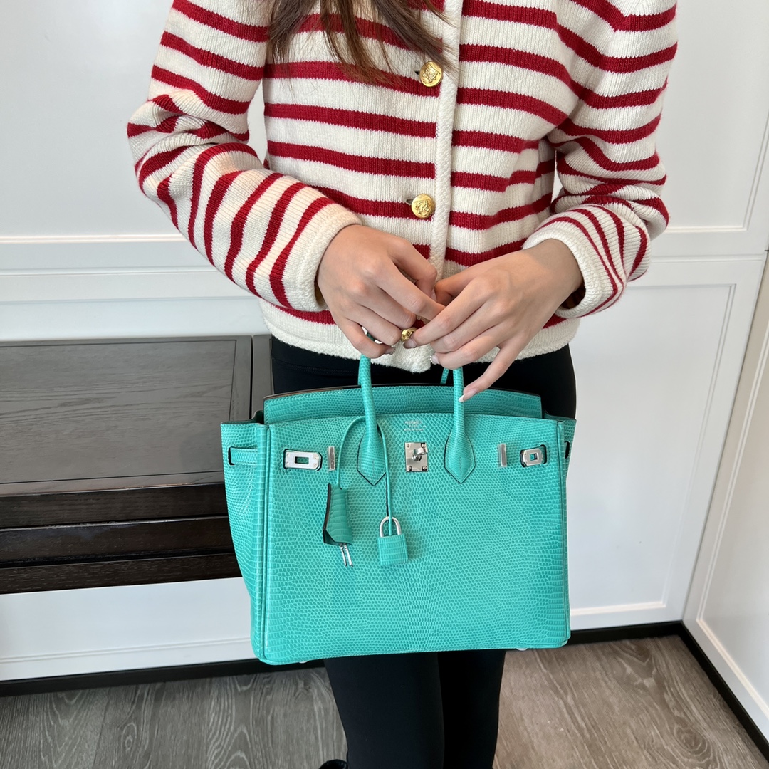 Birkin – Imported French lizard skin, premium stainless steel with 18K gold-plated hardware, fully handcrafted luxury custom-made ‼️/Vert Verone
