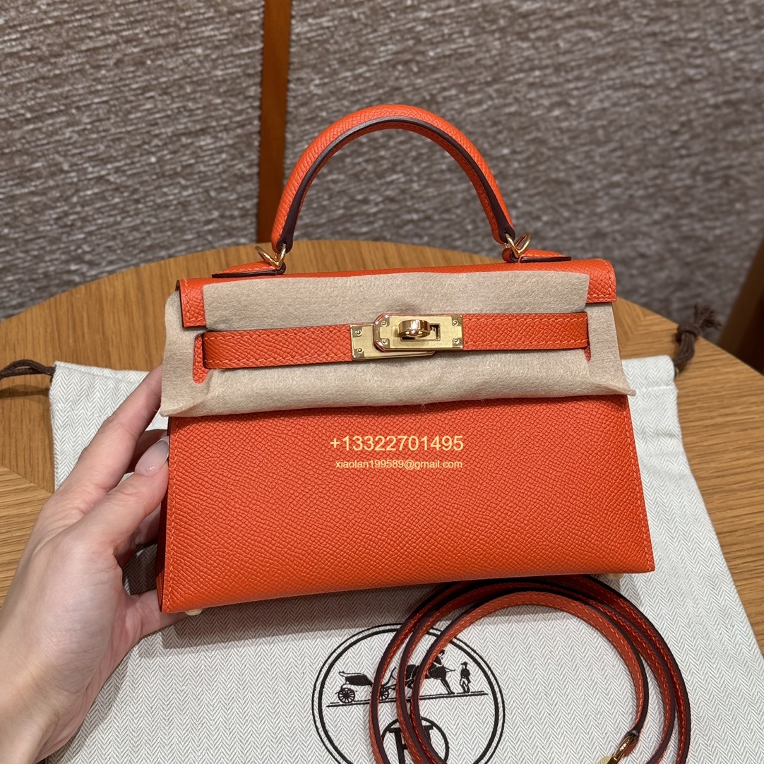 Hermès Mini Kelly II Handbag in Flame Orange Made from Epsom Cowhide Leather, Purely Handcrafted, High-End Customization Edition