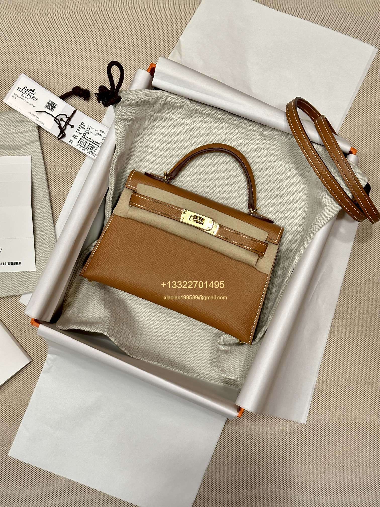 Hermès Mini Kelly II Handbag in Gold Brown Made from Epsom Cowhide Leather, Purely Handcrafted, High-End Customization Edition