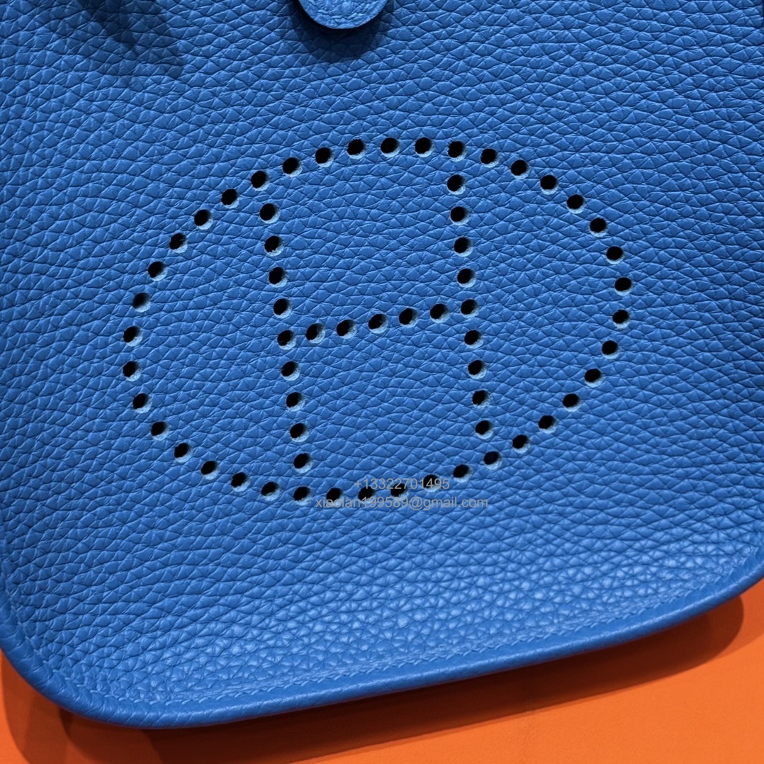 Hermès Evelyne mini Bag in Clemence Leather, Premium Handcrafted Customization-Blue zelige