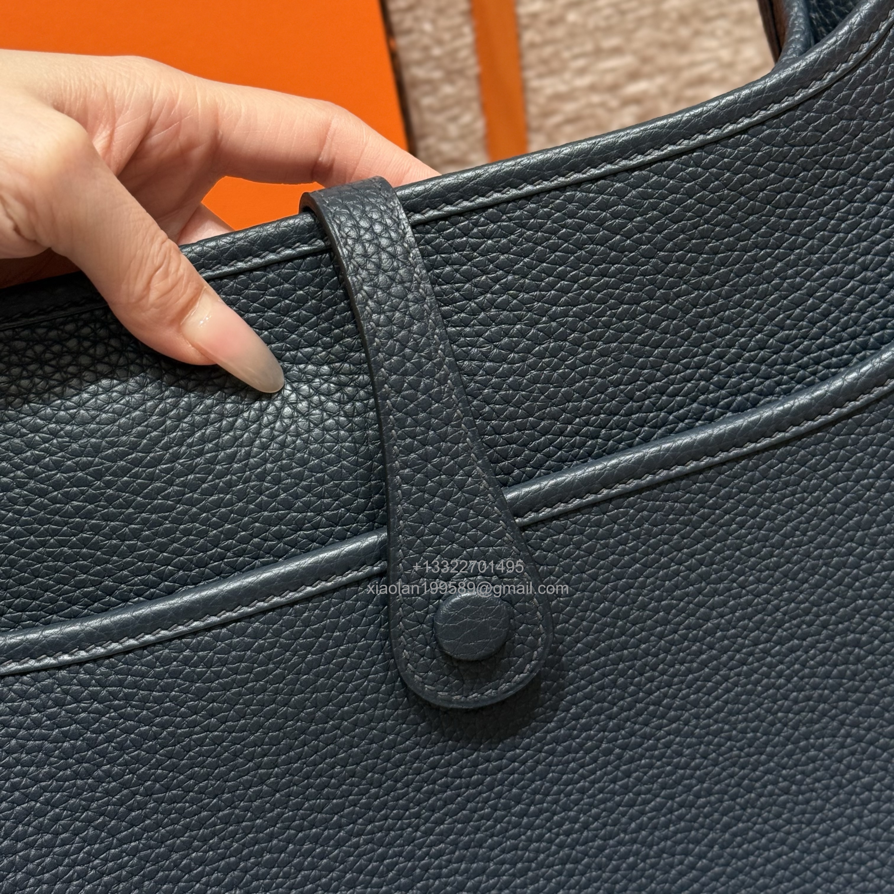 Hermès Evelyne Bag in Clemence Leather, Premium Handcrafted Customization – Midnight Blue.