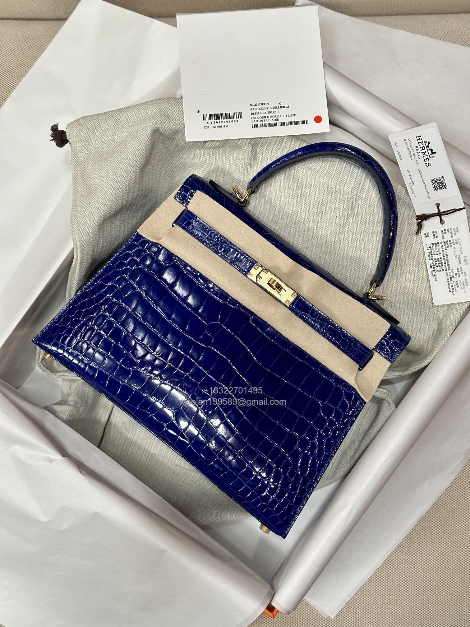 Hermès Kelly 25/28/32cm in Crocodile Leather, Fully Handmade Premium Private Customization-Electric Blue