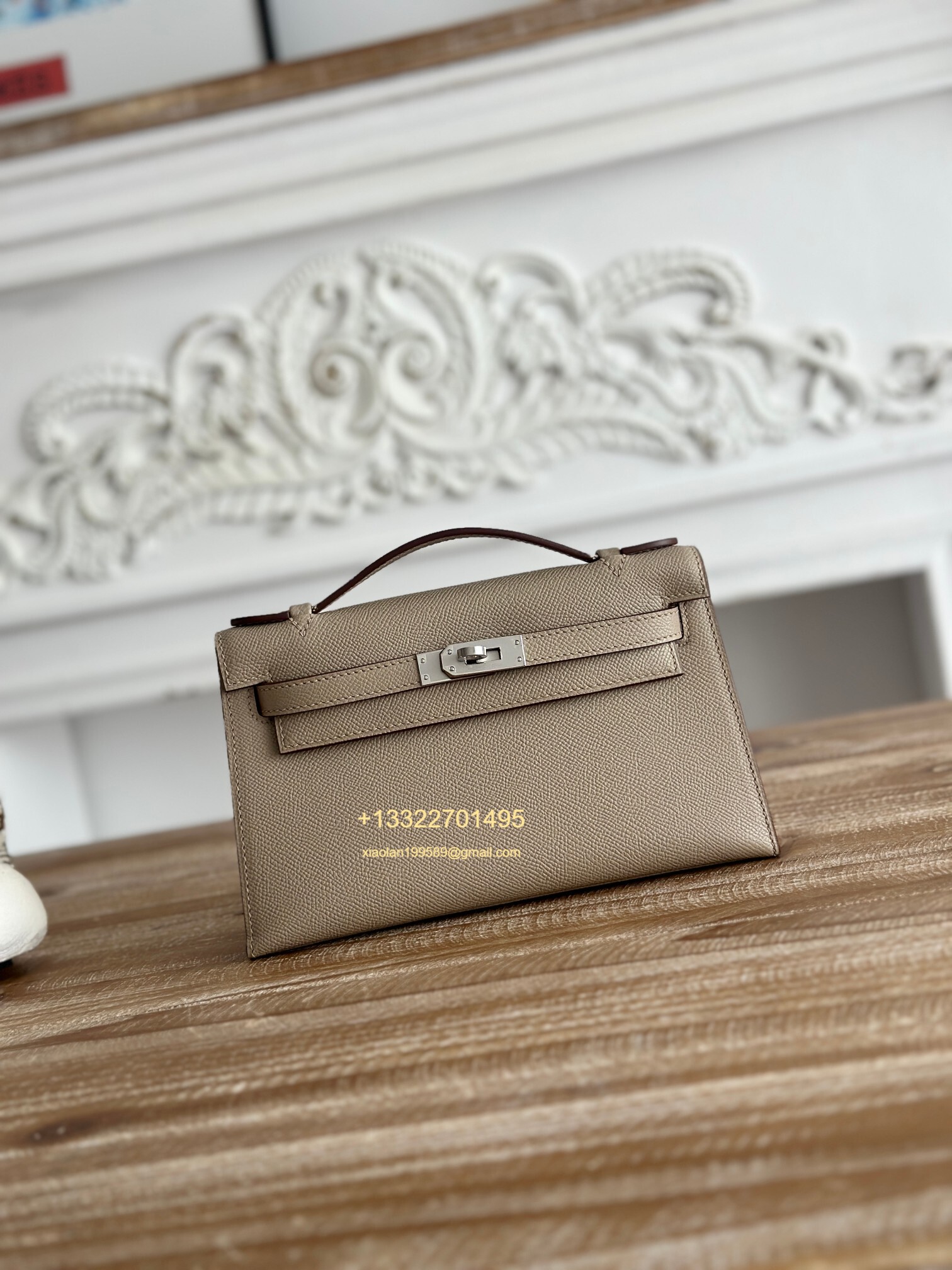 Hermès Mini Pochette Kelly in Trench Gray Made from the most classic Epsom Leather, Imported Purely Handcrafted with Waxed Thread Stitching, High-End Customization