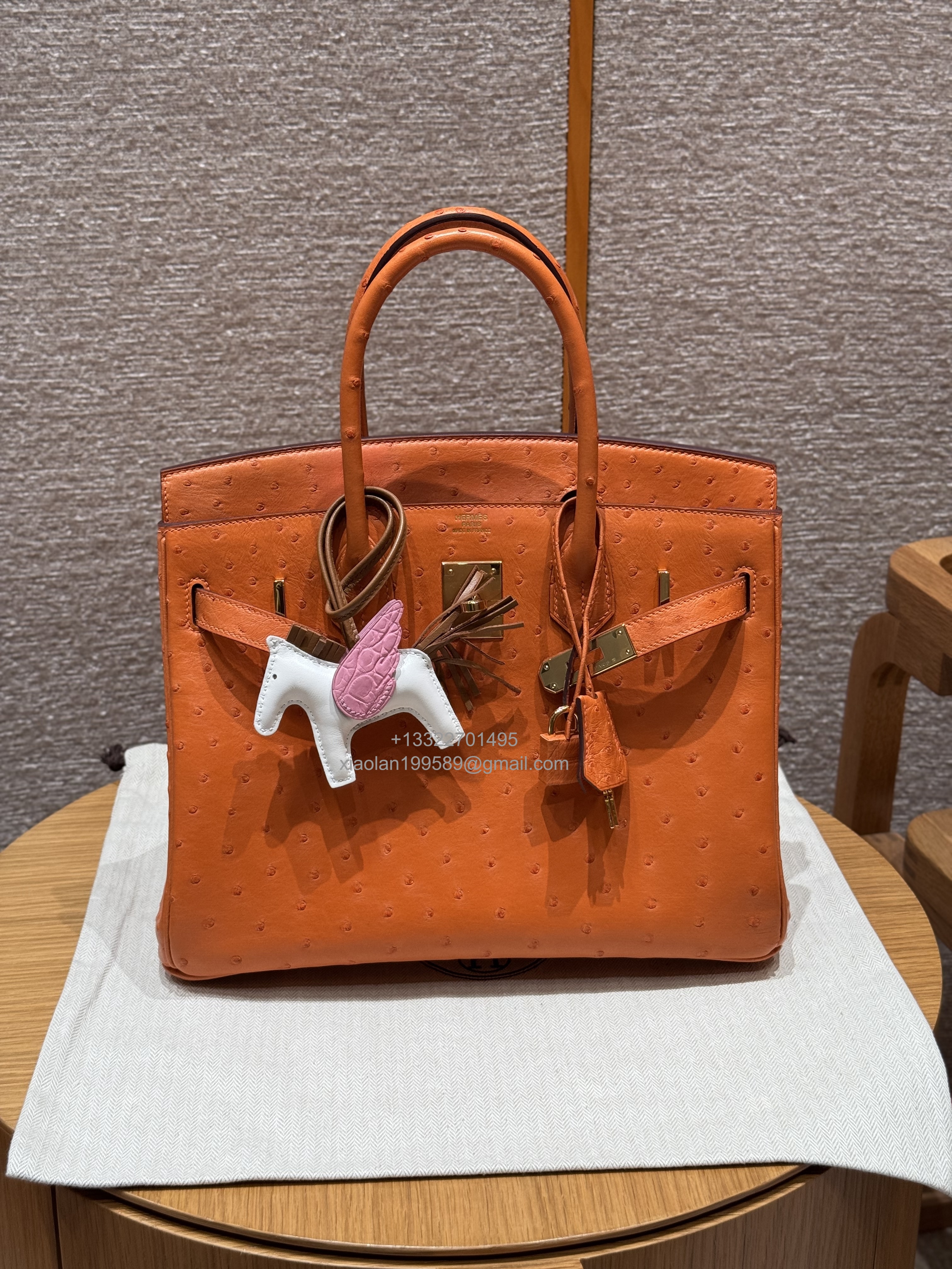 Birkin 25/30/35cm South African KK Ostrich Leather, Premium Fully Handcrafted Exclusive Custom –Orange