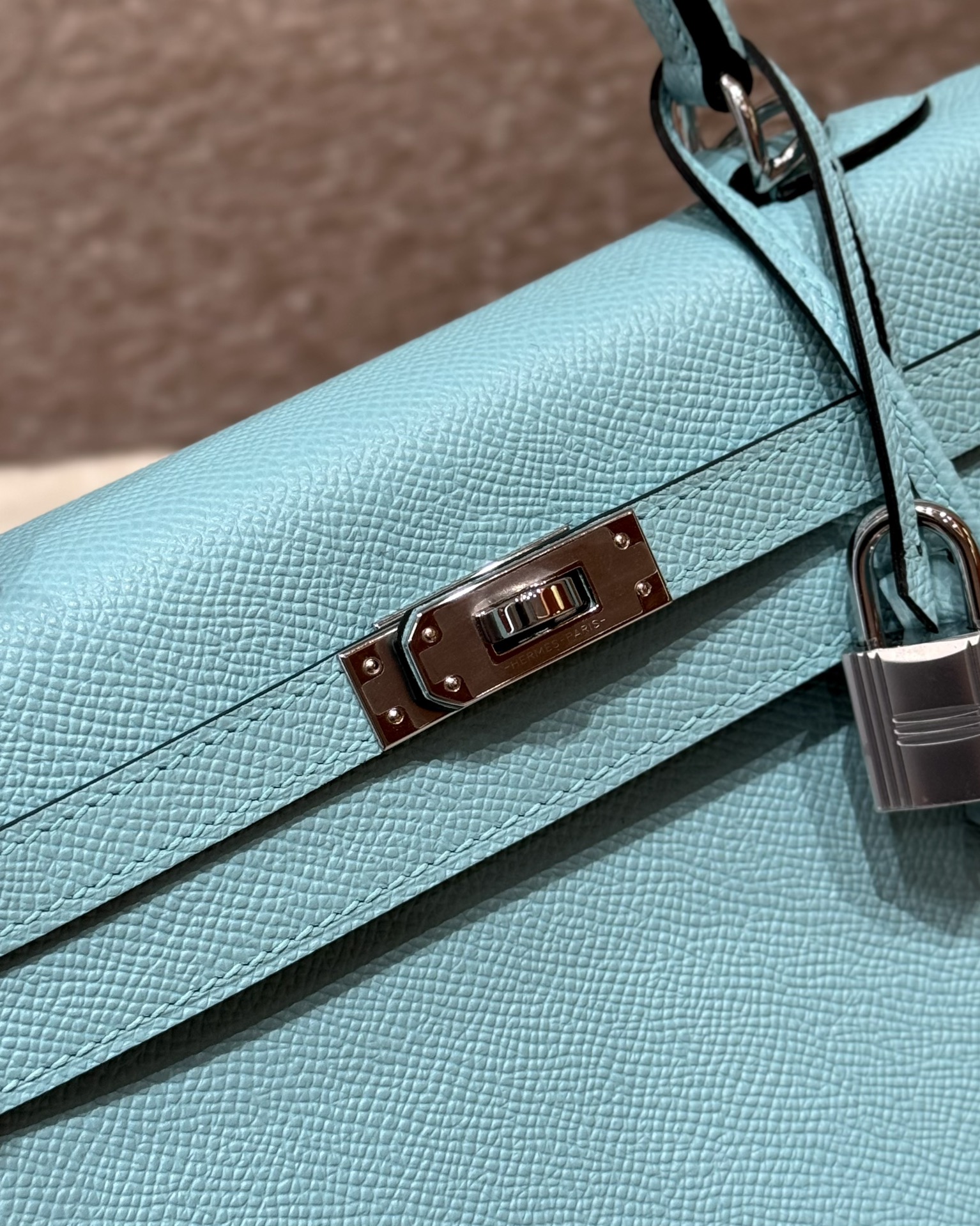 Hermès Kelly Handbag in Blue atoll Epsom Cowhide Leather, Purely Handcrafted, High-End Customization Edition