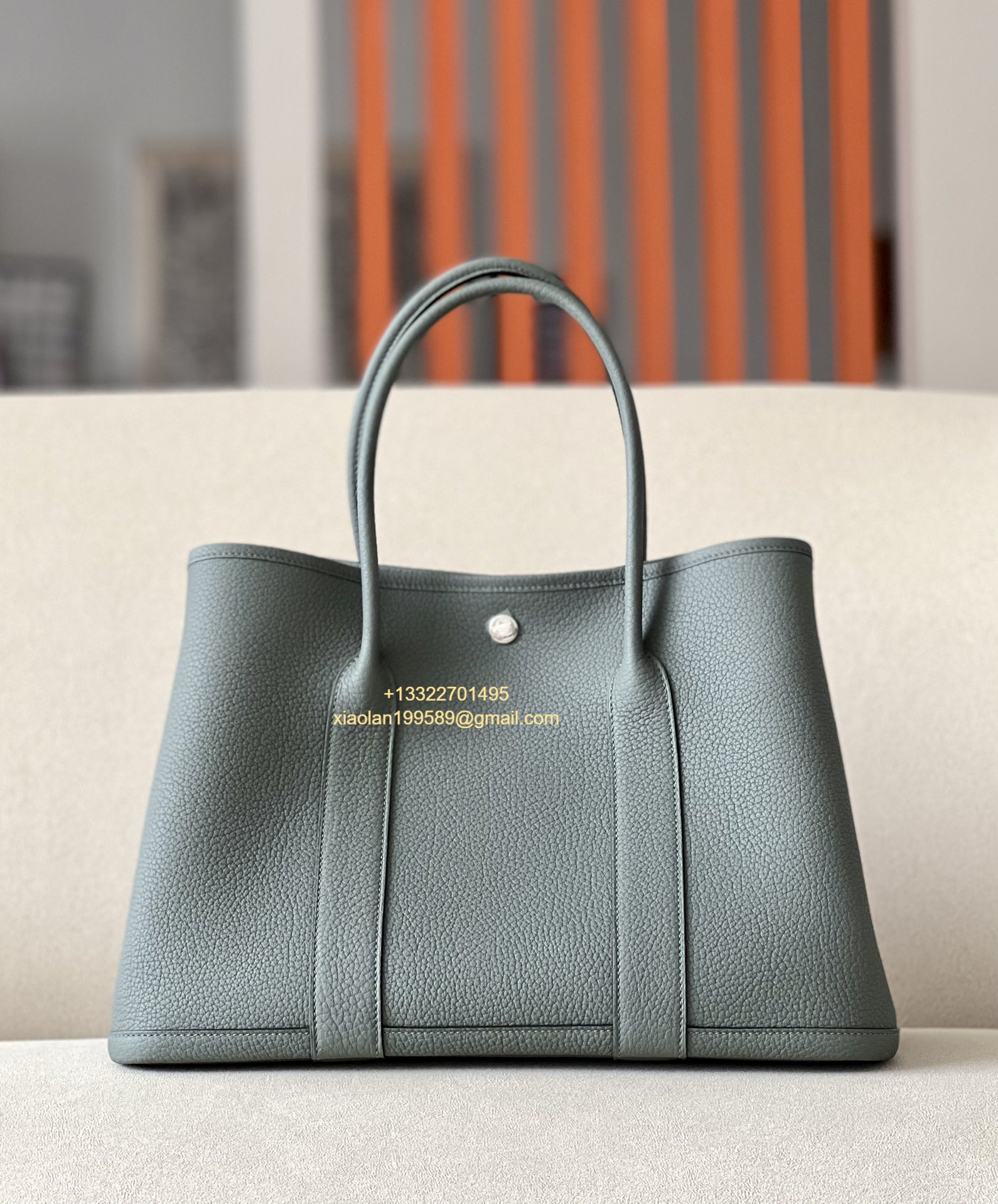 Hermès Garden Party 30/36 Bag in Negonda Calfskin, Color: Peacock Green.