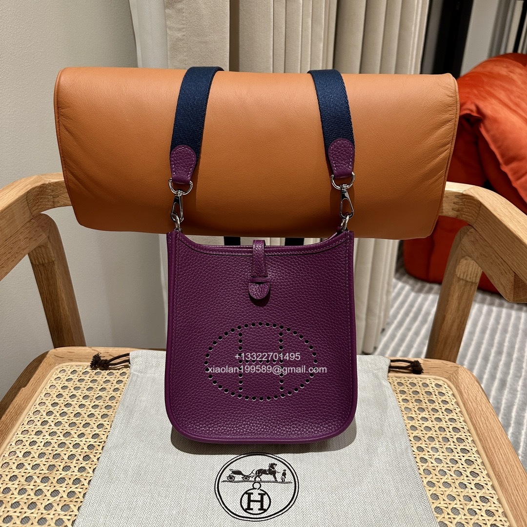 Hermès Evelyne mini Bag in Clemence Leather, Premium Handcrafted Customization-Anemone