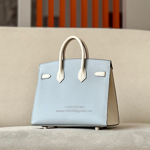 Hermès Birkin 25/30/35cm, handcrafted with imported French Epsom leather – Glacier Blue / Milky White