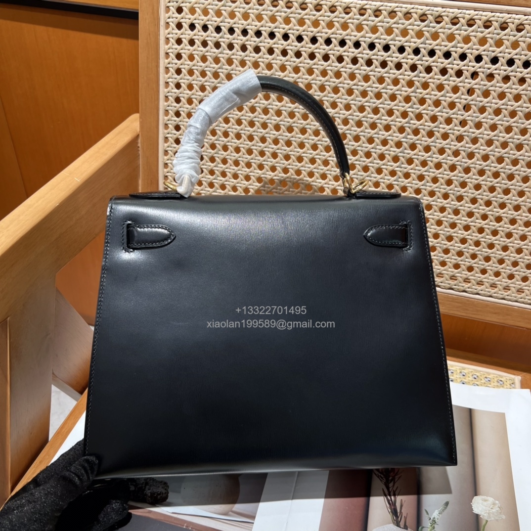 Hermès Kelly 25/28/32cm in Box leather, fully hand-stitched with waxed thread, haute couture custom-made.