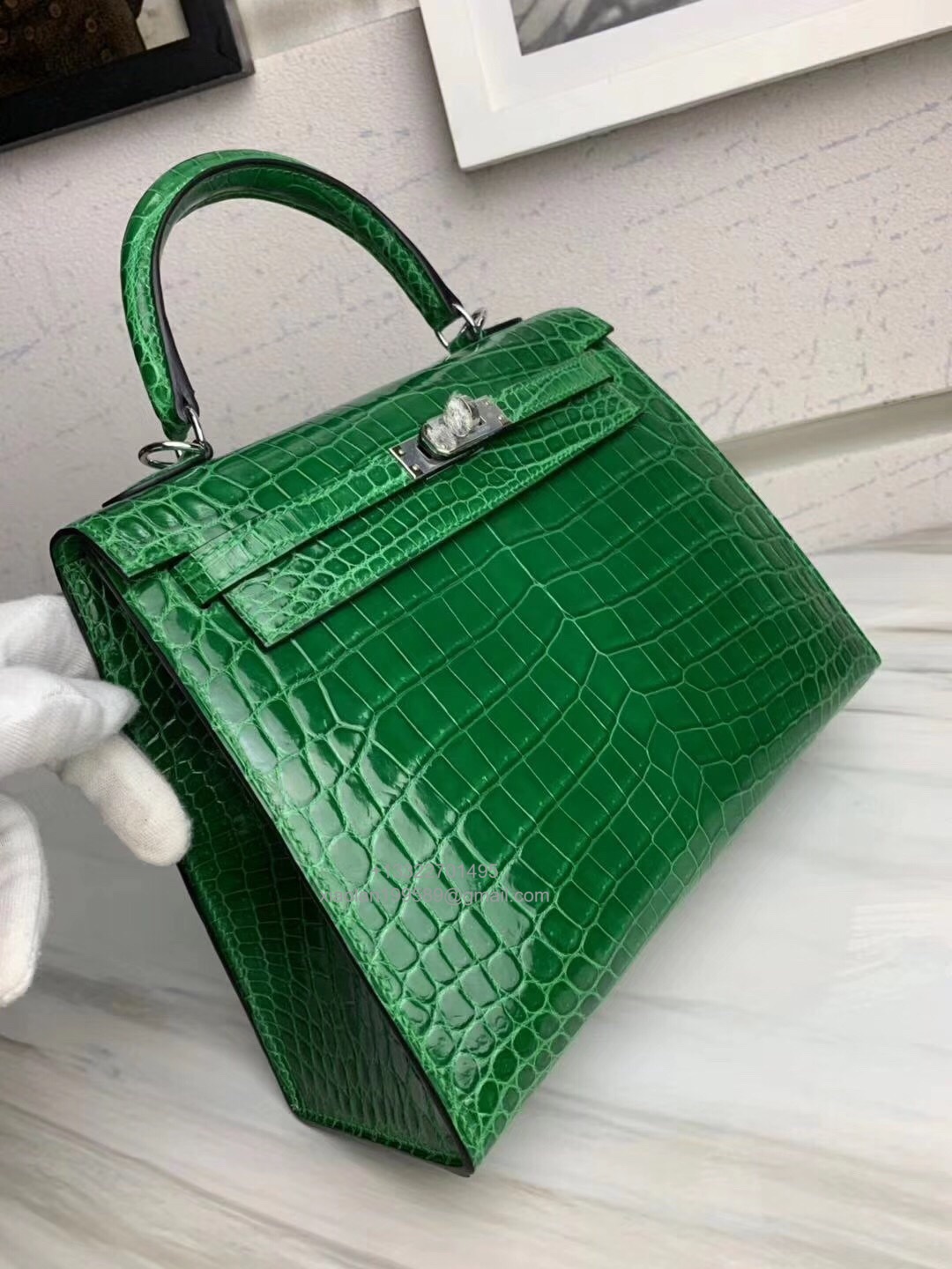 Hermès Kelly 25/28/32cm in Crocodile Leather, Fully Handmade Premium Private Customization-Cactus Green