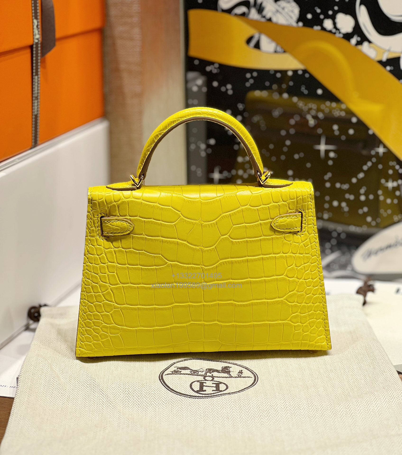Hermès Mini Kelly in Crocodile Leather, Fully Handmade Premium Private Customization –Marigold Yellow