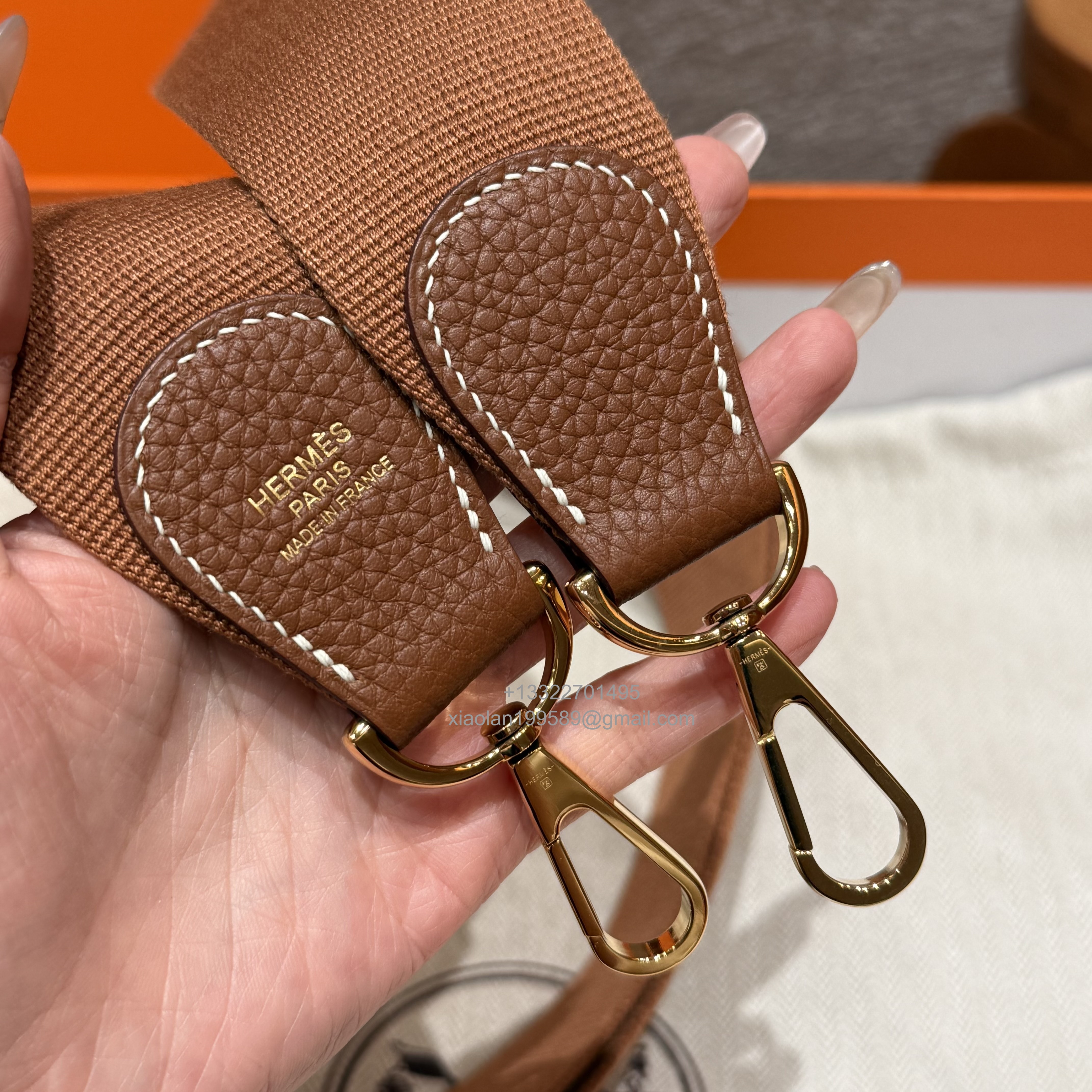 Hermès Evelyne Bag in Clemence Leather, Premium Handcrafted Customization – Gold Brown.