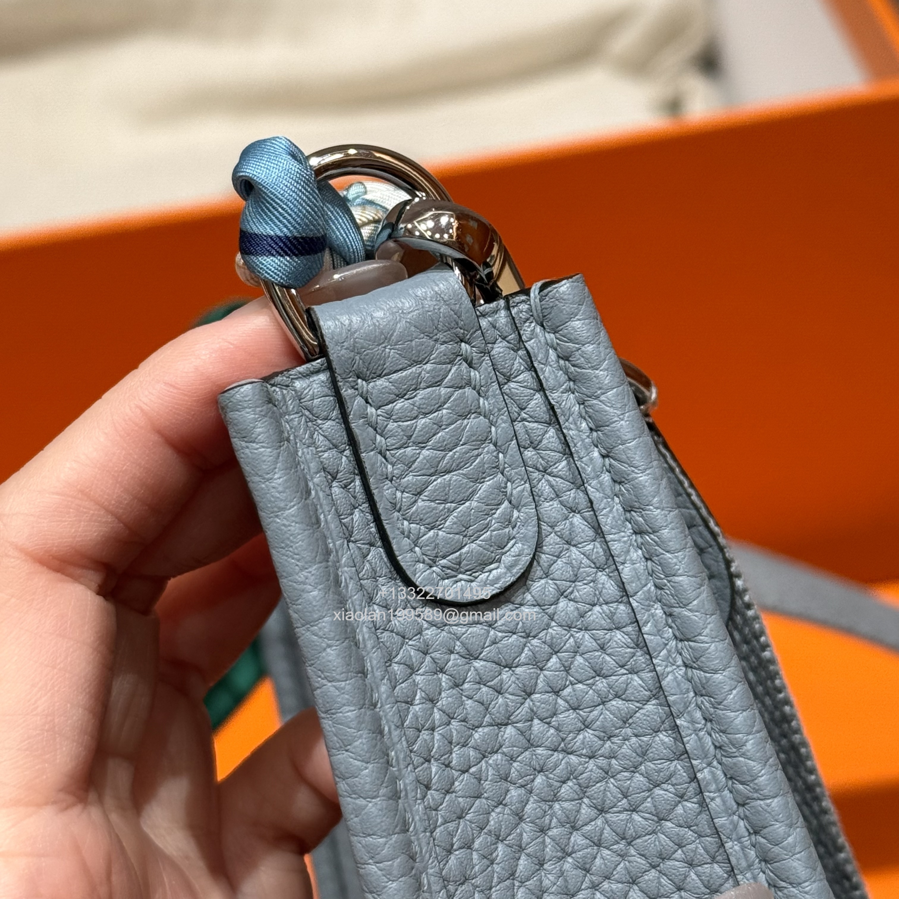 Hermès Evelyne mini Bag in Clemence Leather, Premium Handcrafted Customization-Blue Lin