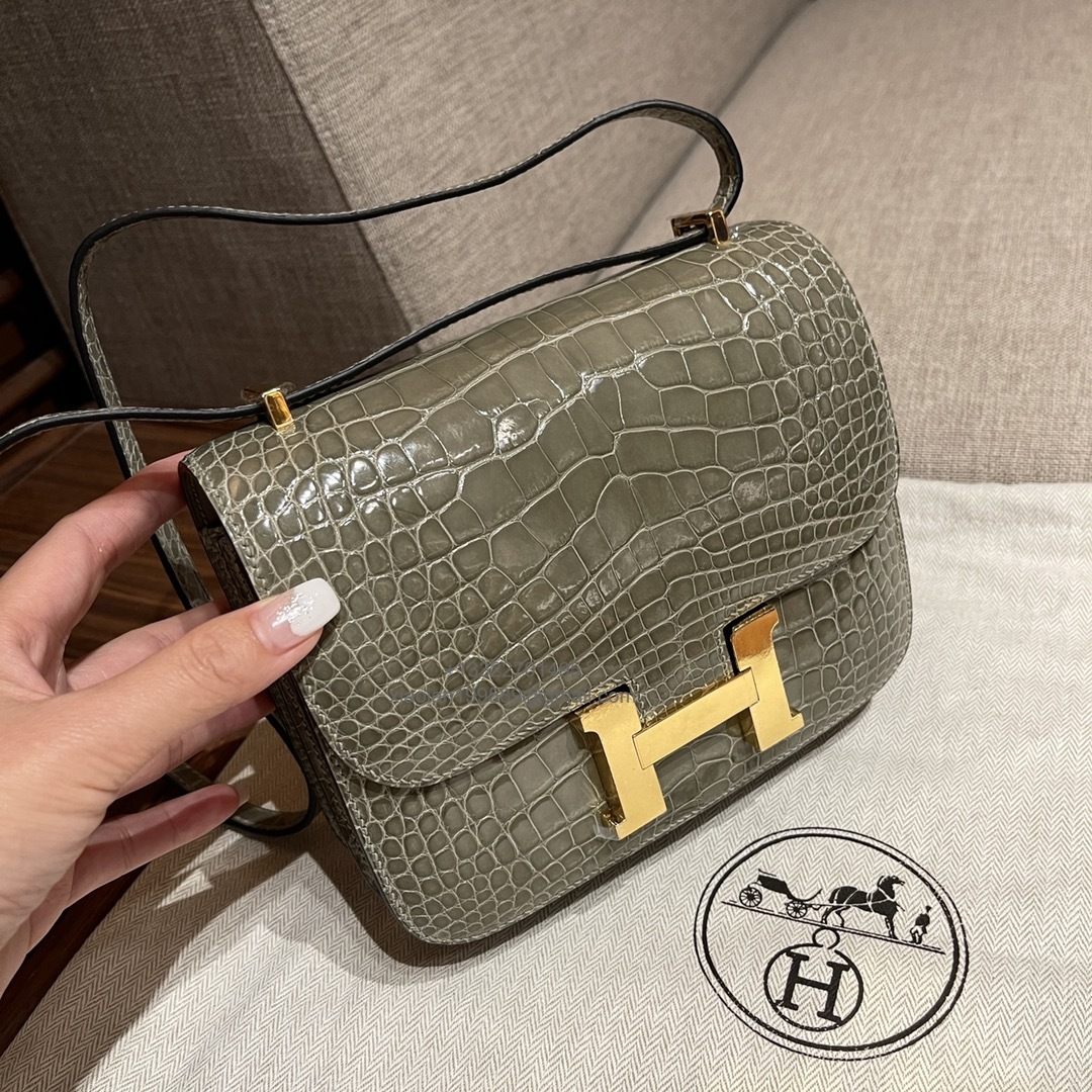 Hermès Constance 18/24cm in Crocodile Leather, Premium Handmade Customization-Taupe