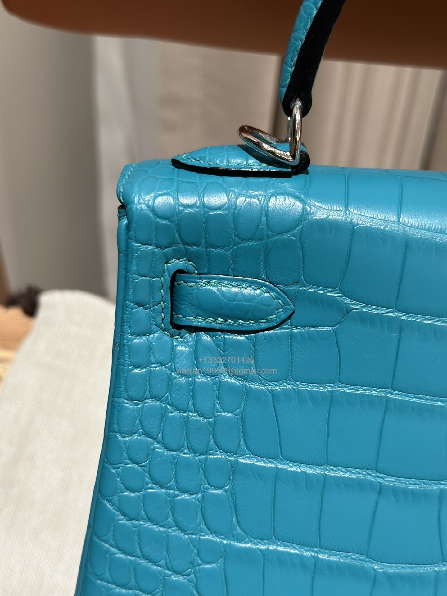 Hermès Kelly 25/28/32cm in Crocodile Leather, Fully Handmade Premium Private Customization-7F/Blue Paon