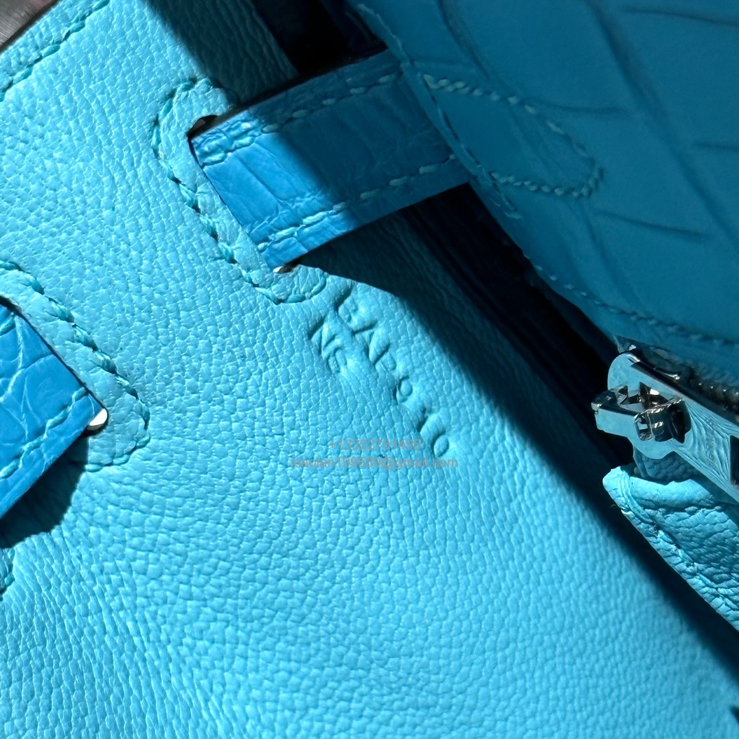Hermès Kelly 25/28/32cm in Crocodile Leather, Fully Handmade Premium Private Customization-7F/Blue Paon