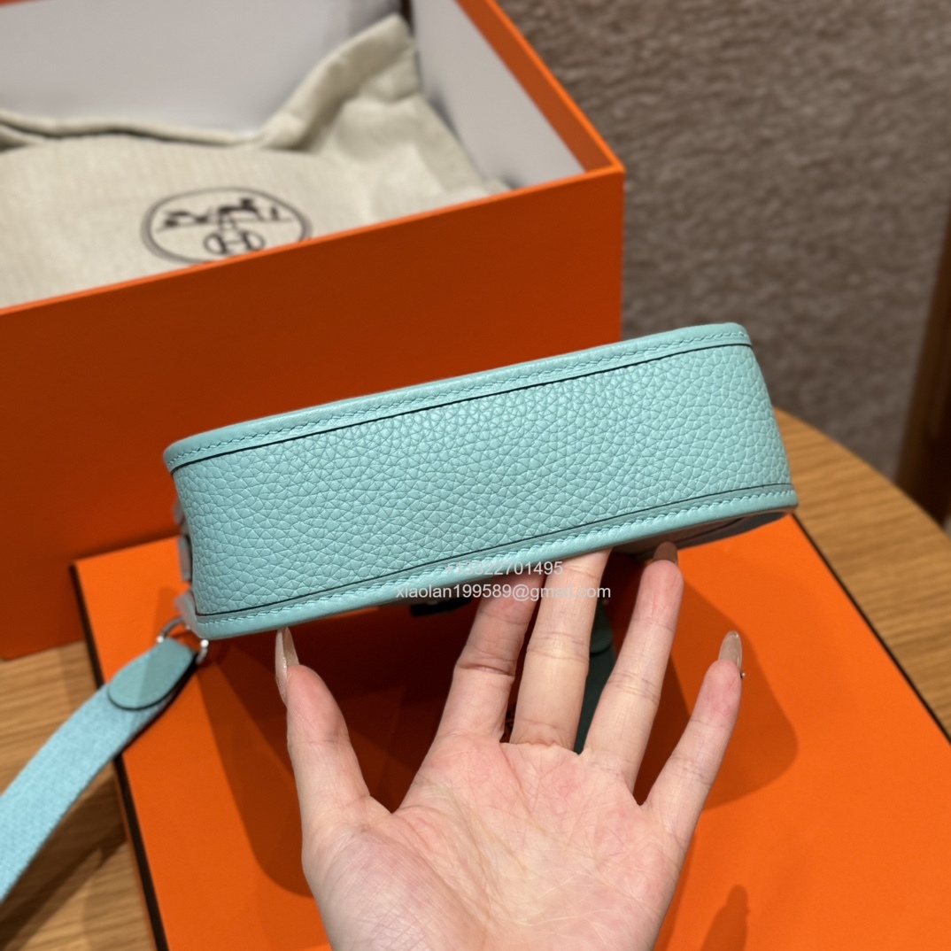 Hermès Evelyne mini Bag in Clemence Leather, Premium Handcrafted Customization-Blue atoll