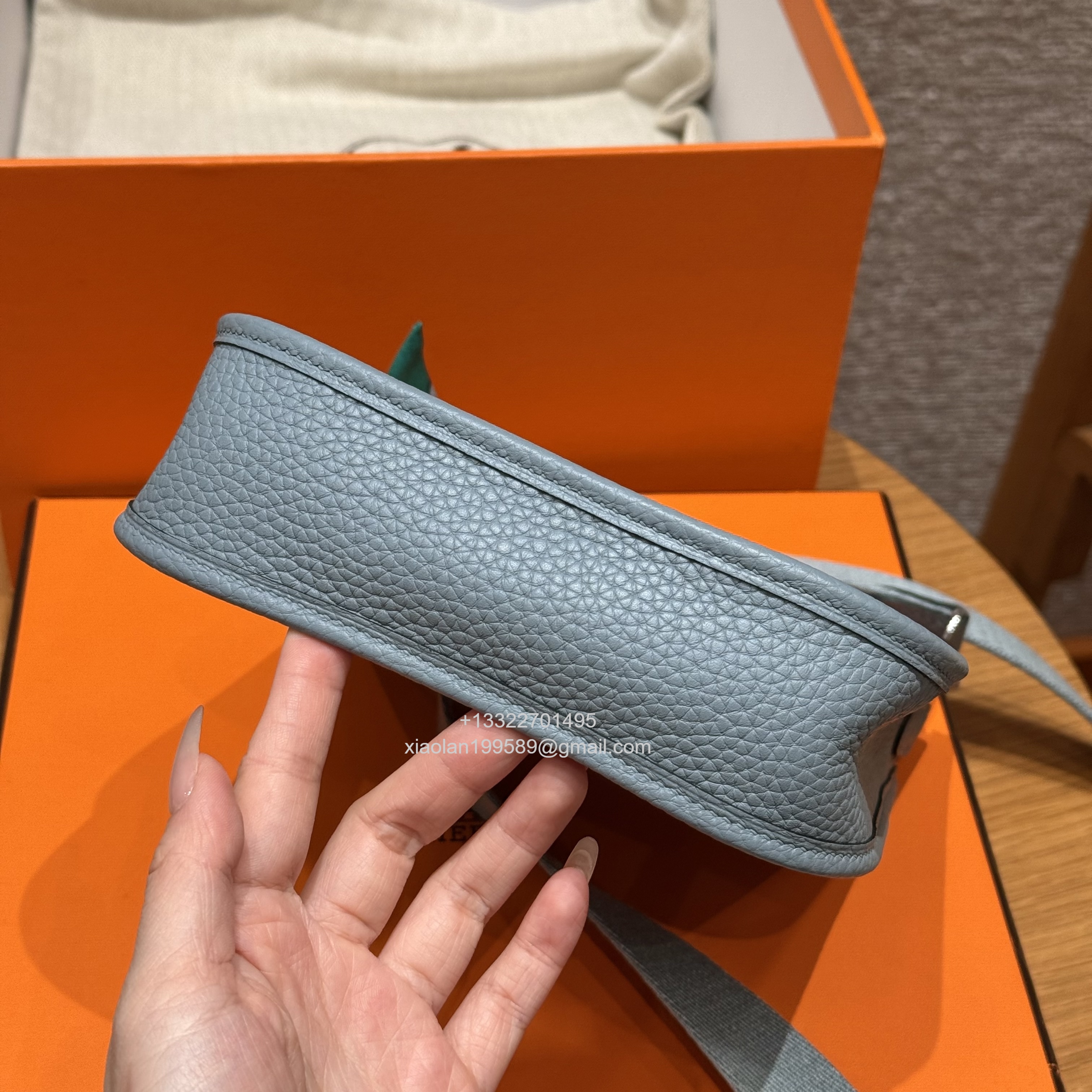 Hermès Evelyne mini Bag in Clemence Leather, Premium Handcrafted Customization-Blue Lin