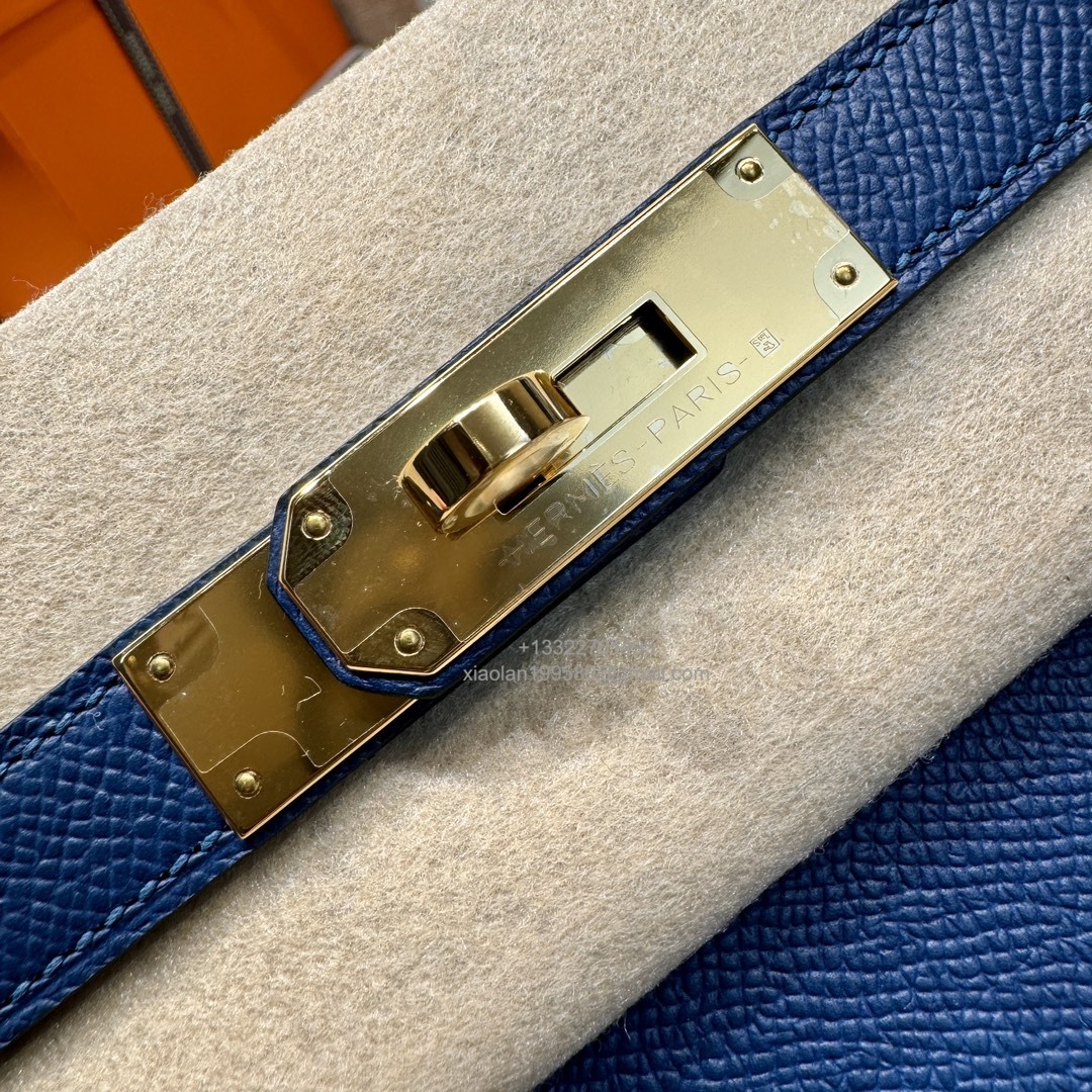 Hermès Kelly Handbag in Deep Blue Epsom Cowhide Leather, Purely Handcrafted, High-End Customization Edition