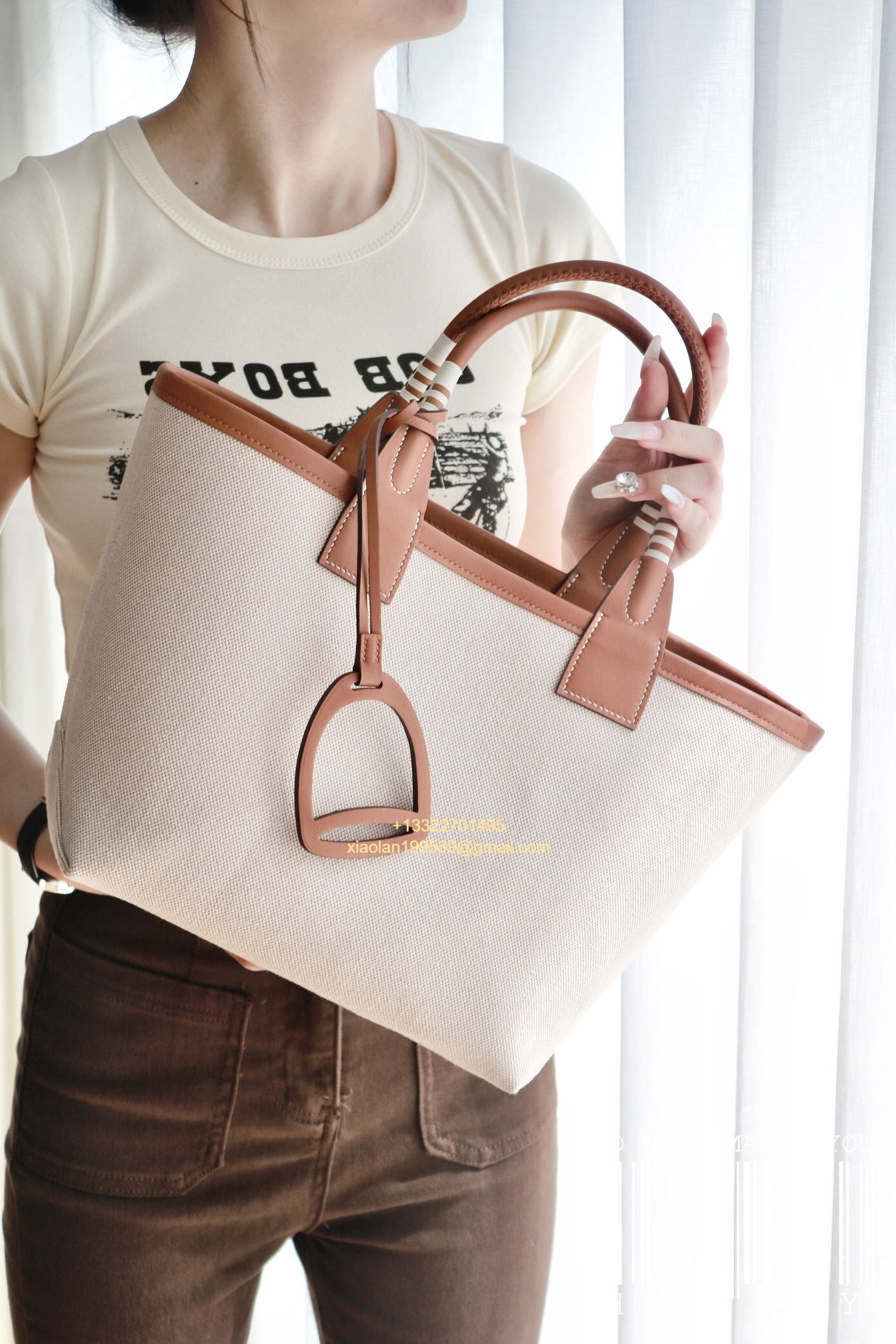 Hermès Steeple 25 Bag in H Canvas and Swift Calfskin – Cement Gray / CK37 Gold Brown.