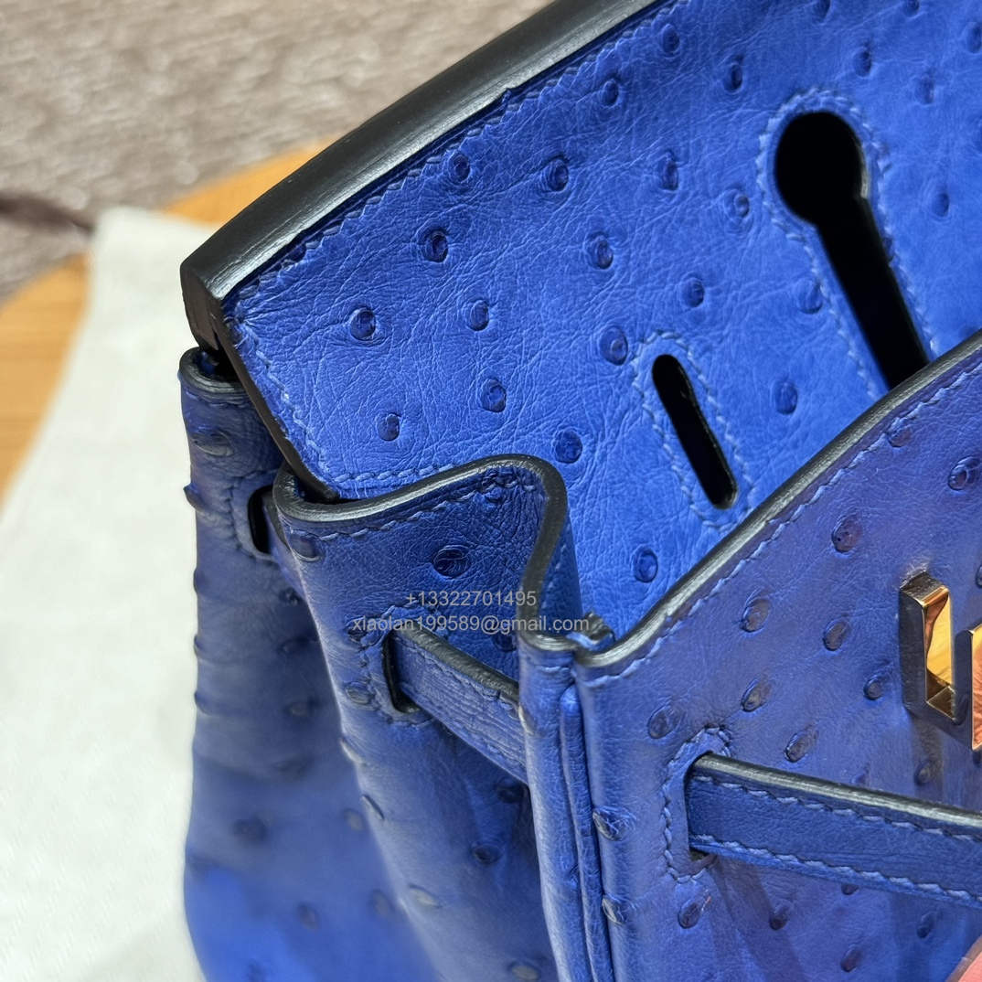 Birkin 25/30/35cm South African KK Ostrich Leather, Premium Fully Handcrafted Exclusive Custom –Bleuet