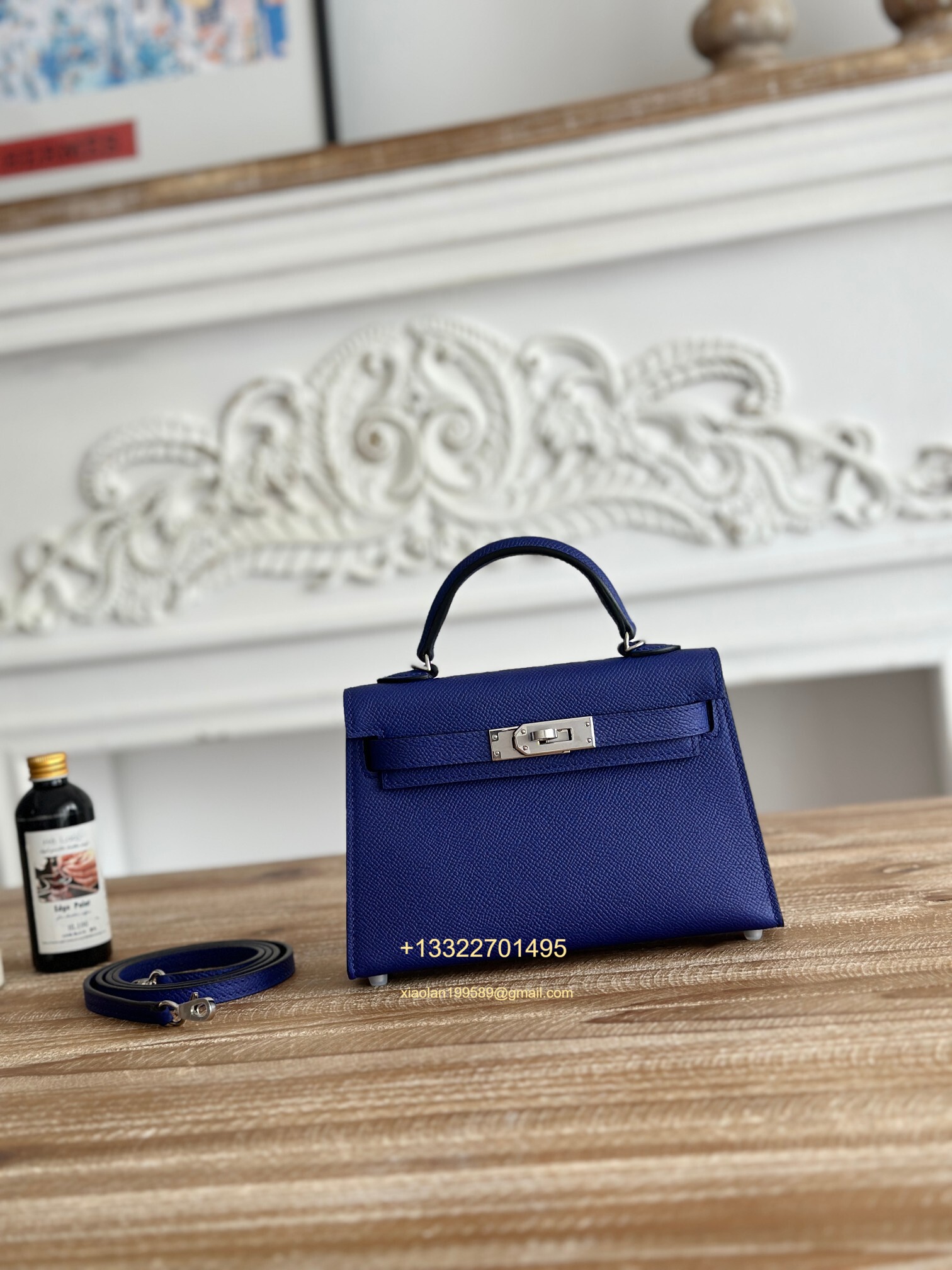 Hermès Epsom Leather Mini Kelly II in Electric Blue Purely Handcrafted with Waxed Thread Stitching, High-End Customization