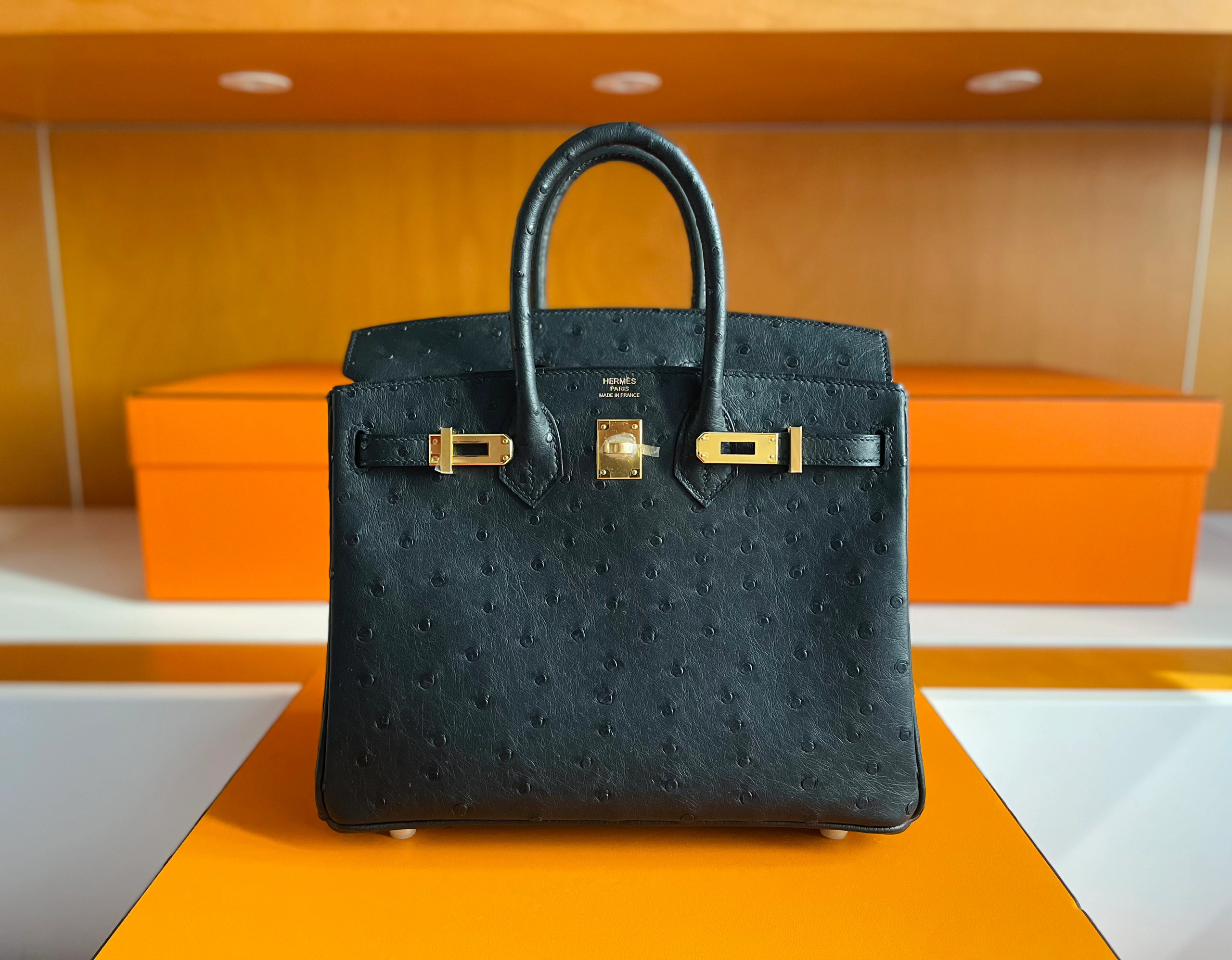 Birkin 25/30/35cm South African KK Ostrich Leather, Premium Fully Handcrafted Exclusive Custom –black
