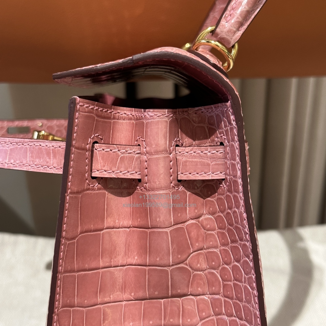 Hermès Kelly 25/28/32cm in Crocodile Leather, Fully Handmade Premium Private Customization-Milkshake Pink