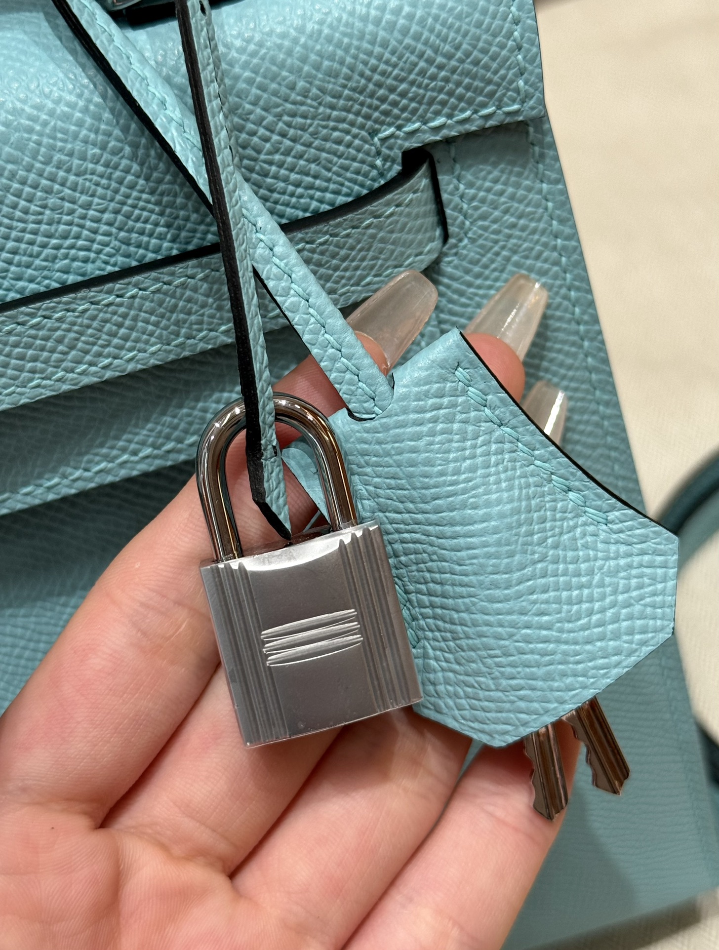 Hermès Kelly Handbag in Blue atoll Epsom Cowhide Leather, Purely Handcrafted, High-End Customization Edition