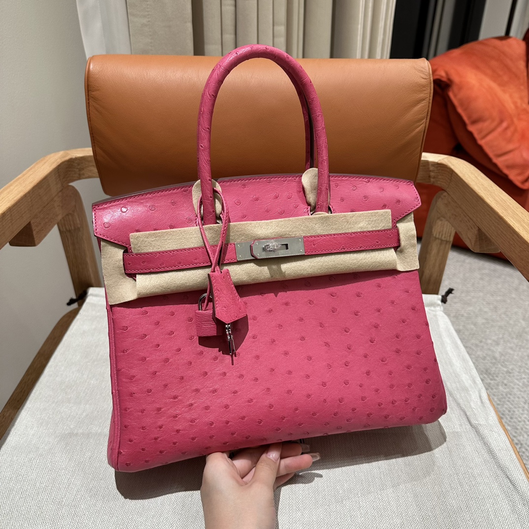 Birkin 25/30/35cm South African KK Ostrich Leather, Premium Fully Handcrafted Exclusive Custom –5J/Fuschia
