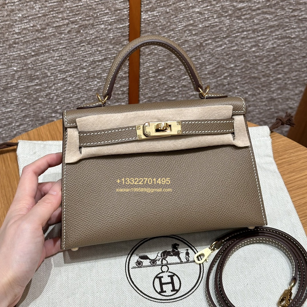 Hermès Mini Kelly II Handbag in Elephant Gray Made from Epsom Cowhide Leather, Purely Handcrafted, High-End Customization Edition