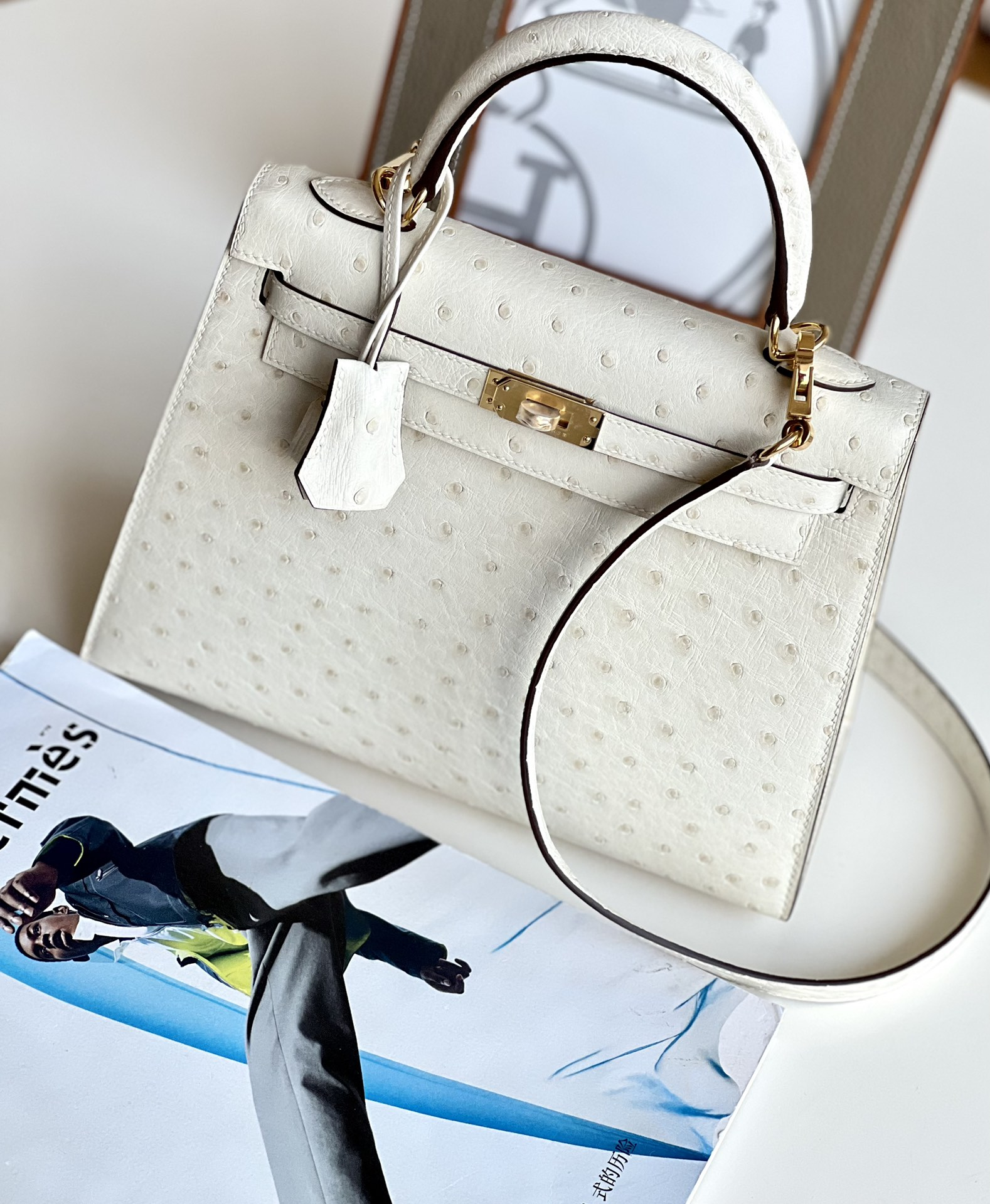 Kelly 25/28/32cm South African KK Ostrich Leather, Premium Fully Handcrafted Exclusive Custom –i2/nata